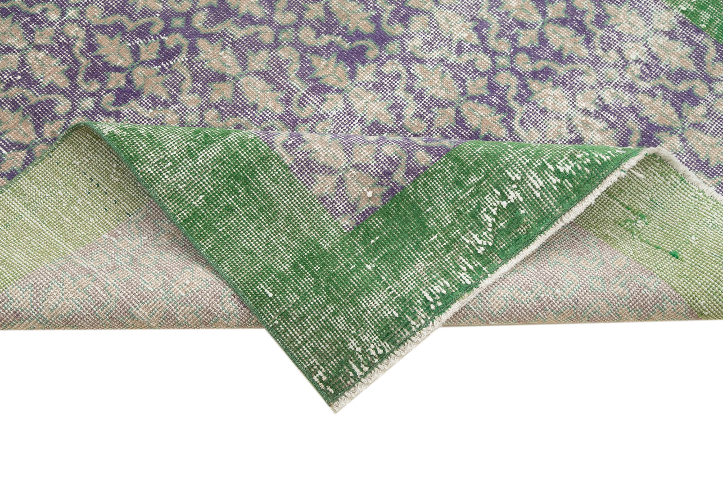 Vintage Wool Area Rug – Handmade Cotton Rug, Checkered Purple Design 3'11''x7'3''