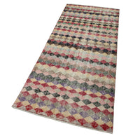 Handmade Area Rug - Checkered Runner Rug Cotton Wool 2'7''x6'11'' Durable Geometric Floor Runner