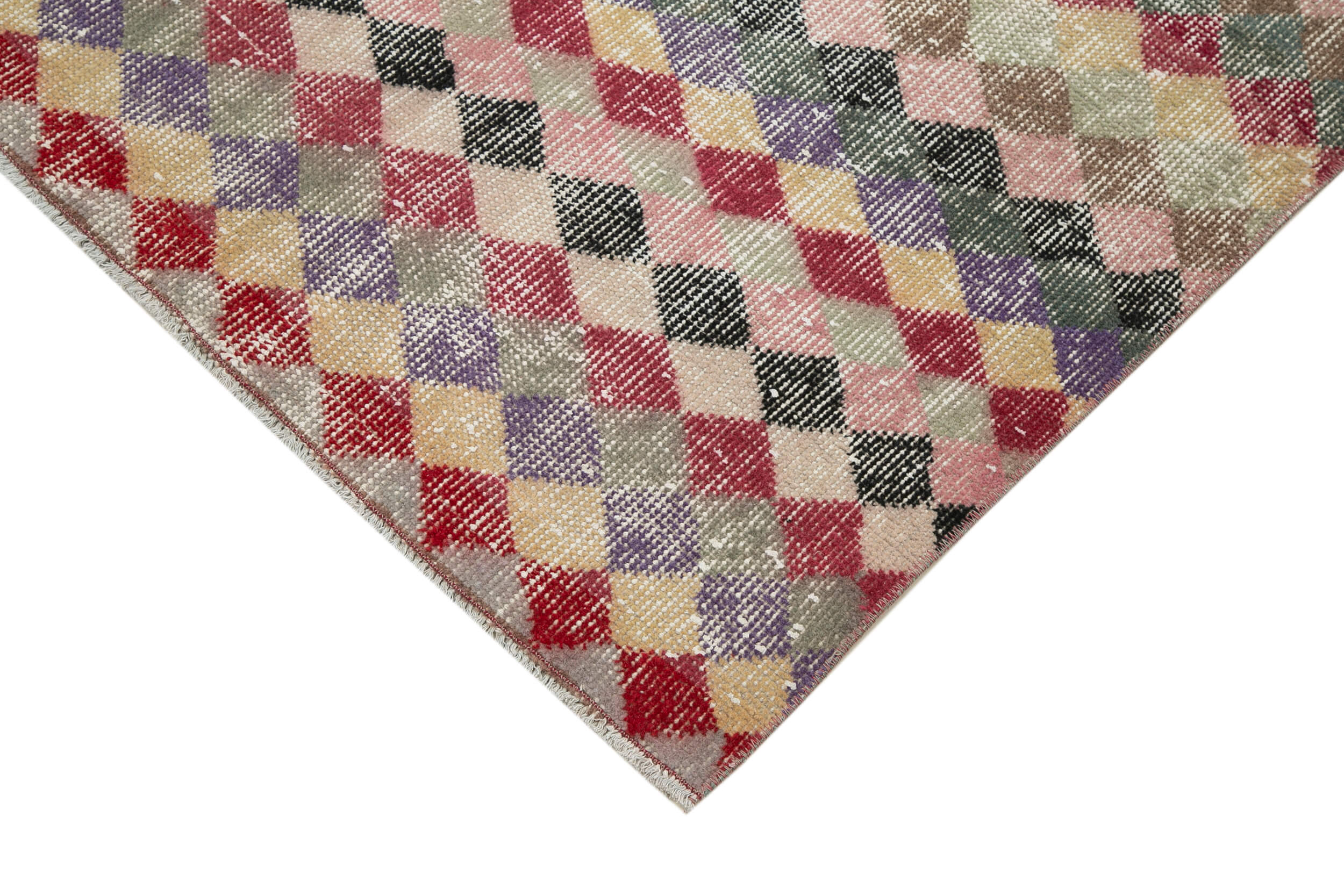 Handmade Area Rug - Checkered Runner Rug Cotton Wool 2'7''x6'11'' Durable Geometric Floor Runner