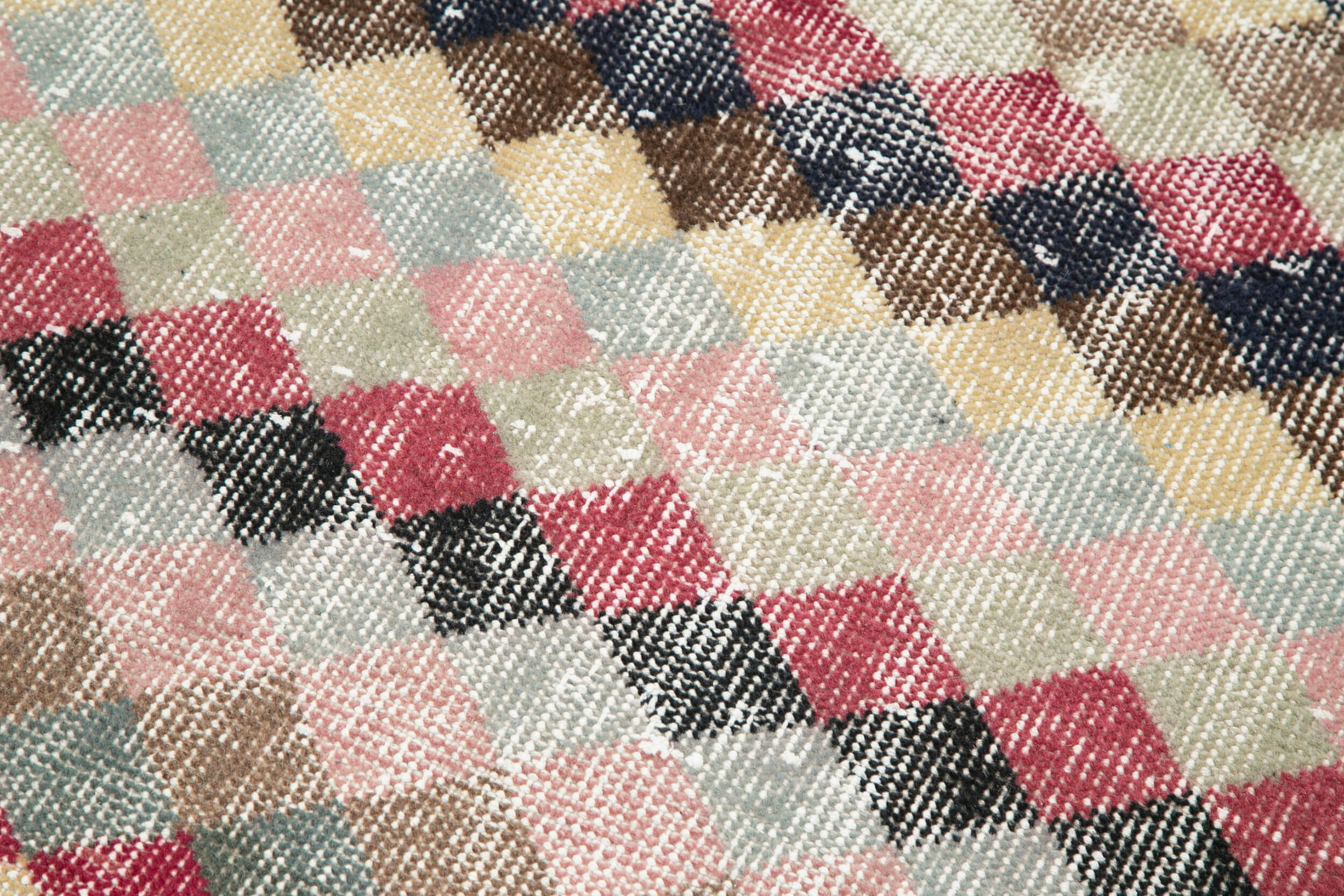 Handmade Area Rug - Checkered Runner Rug Cotton Wool 2'7''x6'11'' Durable Geometric Floor Runner
