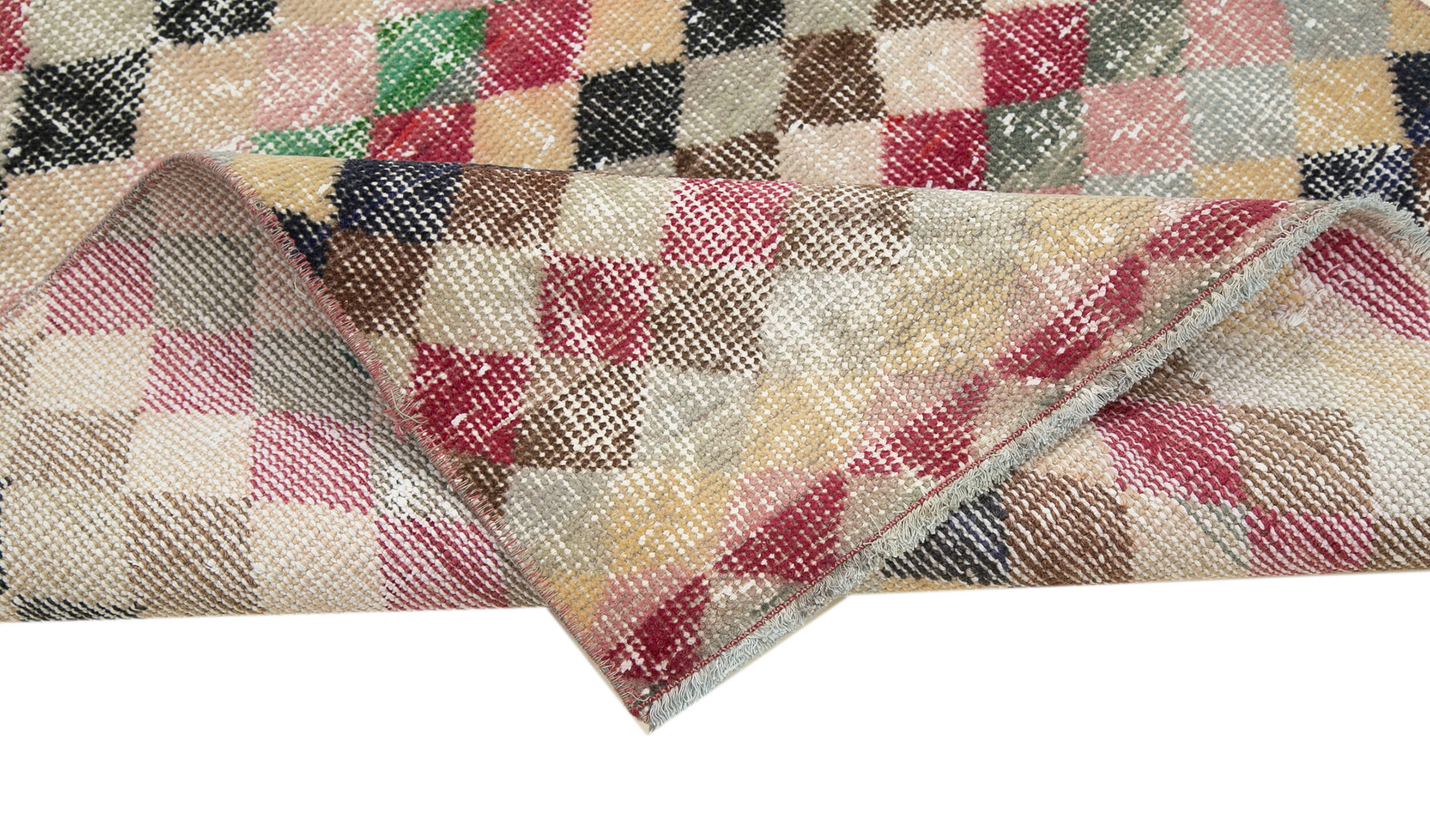 Handmade Area Rug - Checkered Runner Rug Cotton Wool 2'7''x6'11'' Durable Geometric Floor Runner