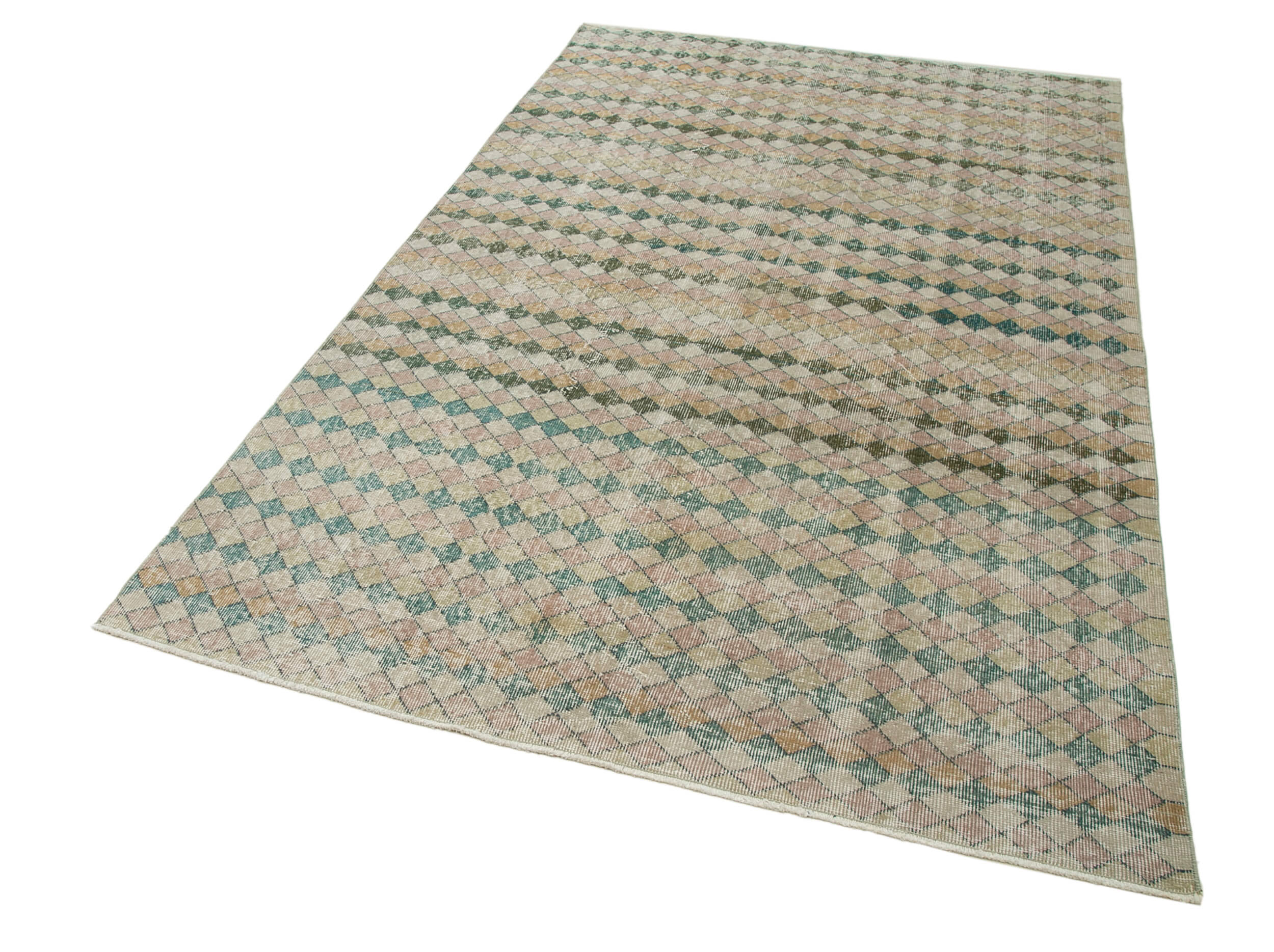Handmade Cotton Wool Rug - Checkered Pattern Rug | Vintage Kilim Carpet 5'1''x8'4''