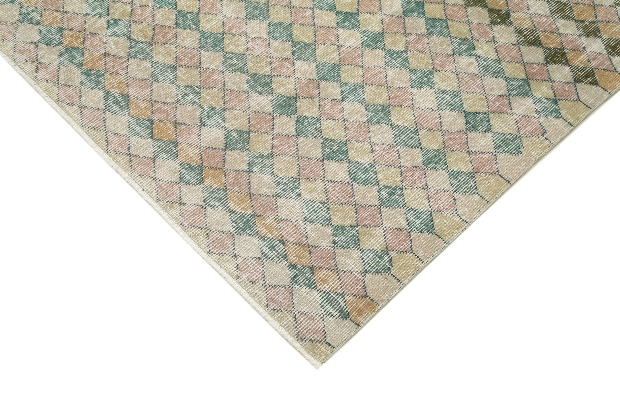 Handmade Cotton Wool Rug - Checkered Pattern Rug | Vintage Kilim Carpet 5'1''x8'4''