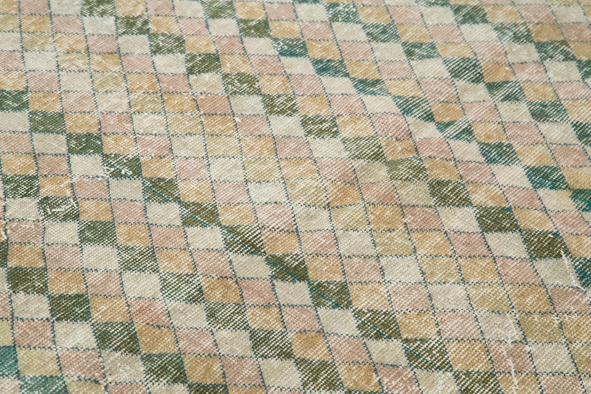 Handmade Cotton Wool Rug - Checkered Pattern Rug | Vintage Kilim Carpet 5'1''x8'4''