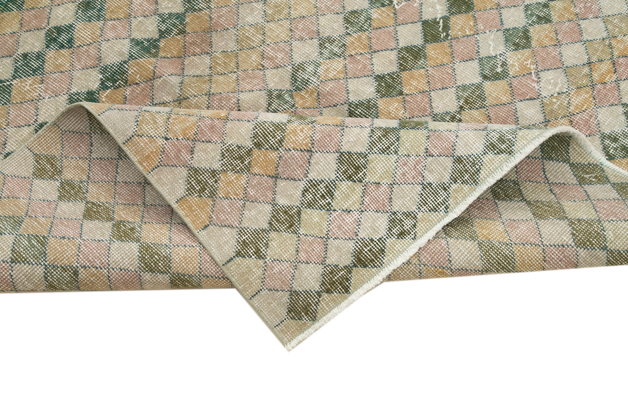 Handmade Cotton Wool Rug - Checkered Pattern Rug | Vintage Kilim Carpet 5'1''x8'4''