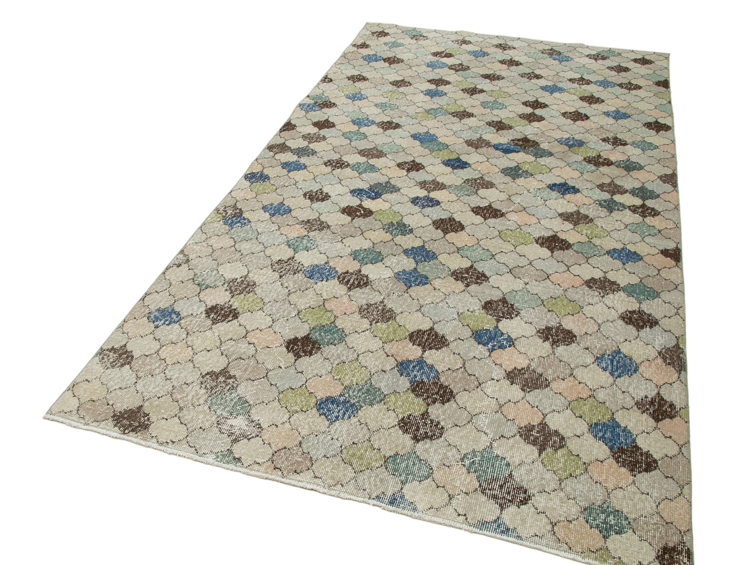 Handmade Area Rug - Checkered Kilim Beige Cotton Wool Rug 4'9" x 9'4"