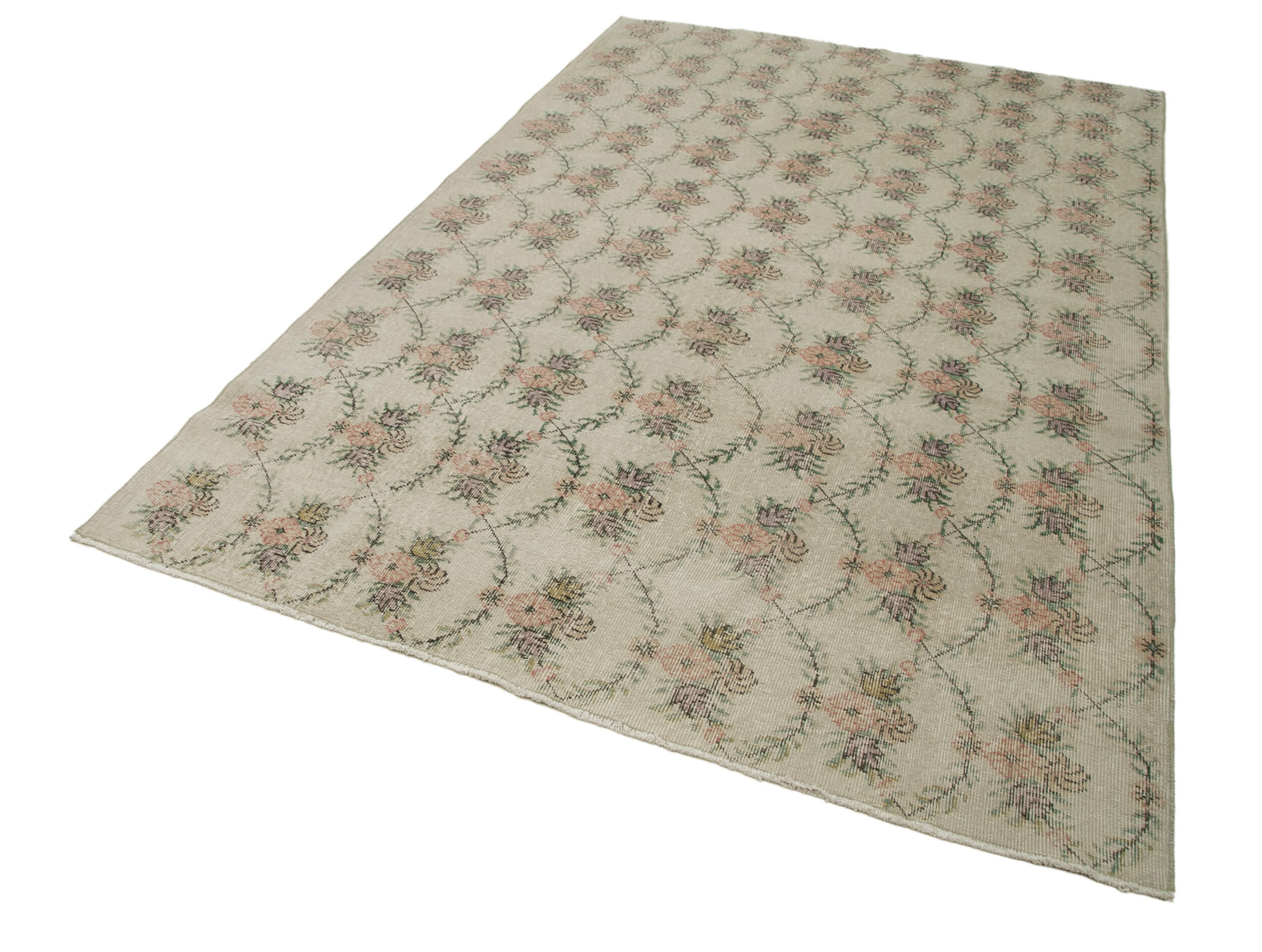 Handmade Kilim Rug – Beige Checkered Turkish Kilim Carpet 5'11'' x 9'4'' Cotton Wool