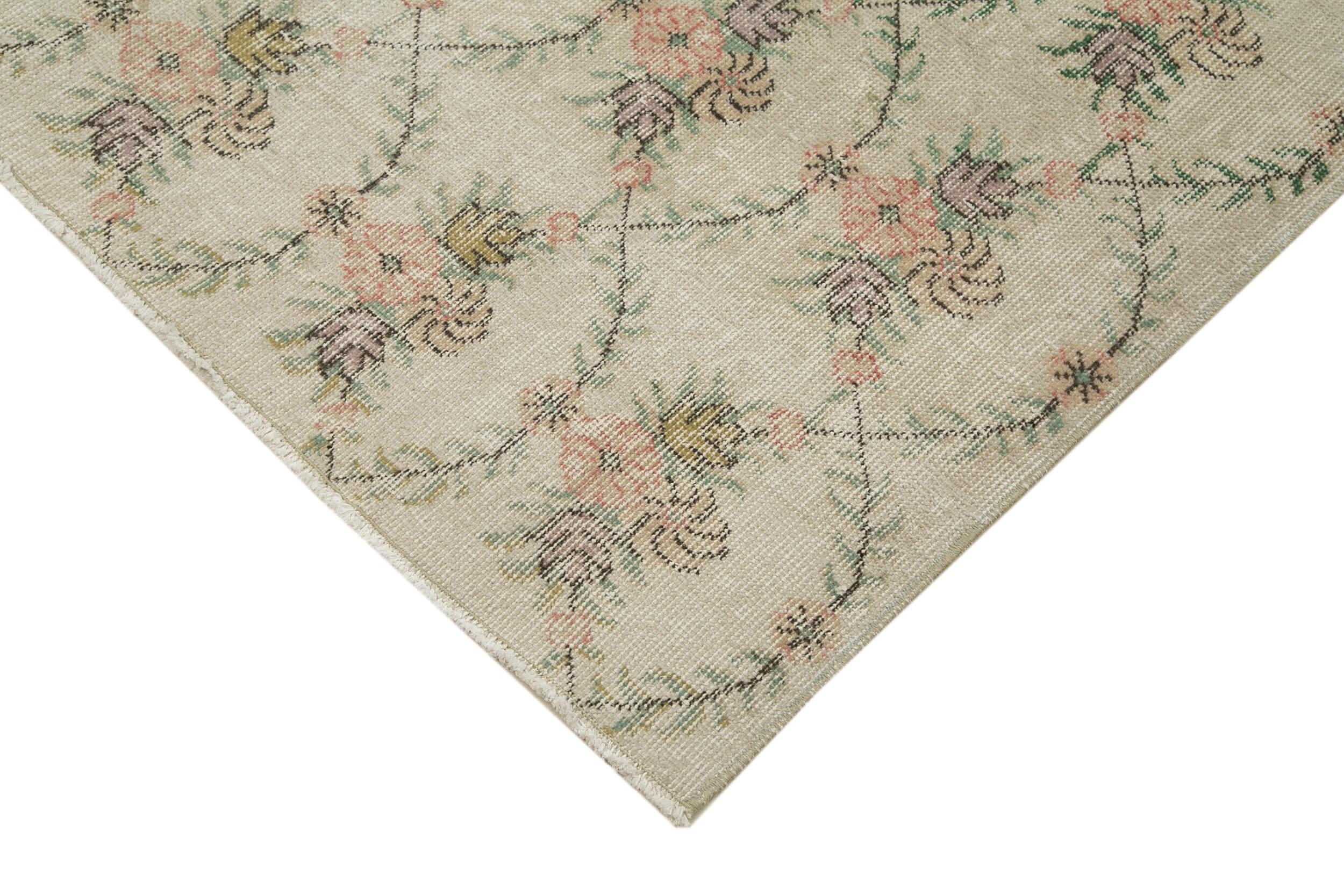 Handmade Kilim Rug – Beige Checkered Turkish Kilim Carpet 5'11'' x 9'4'' Cotton Wool