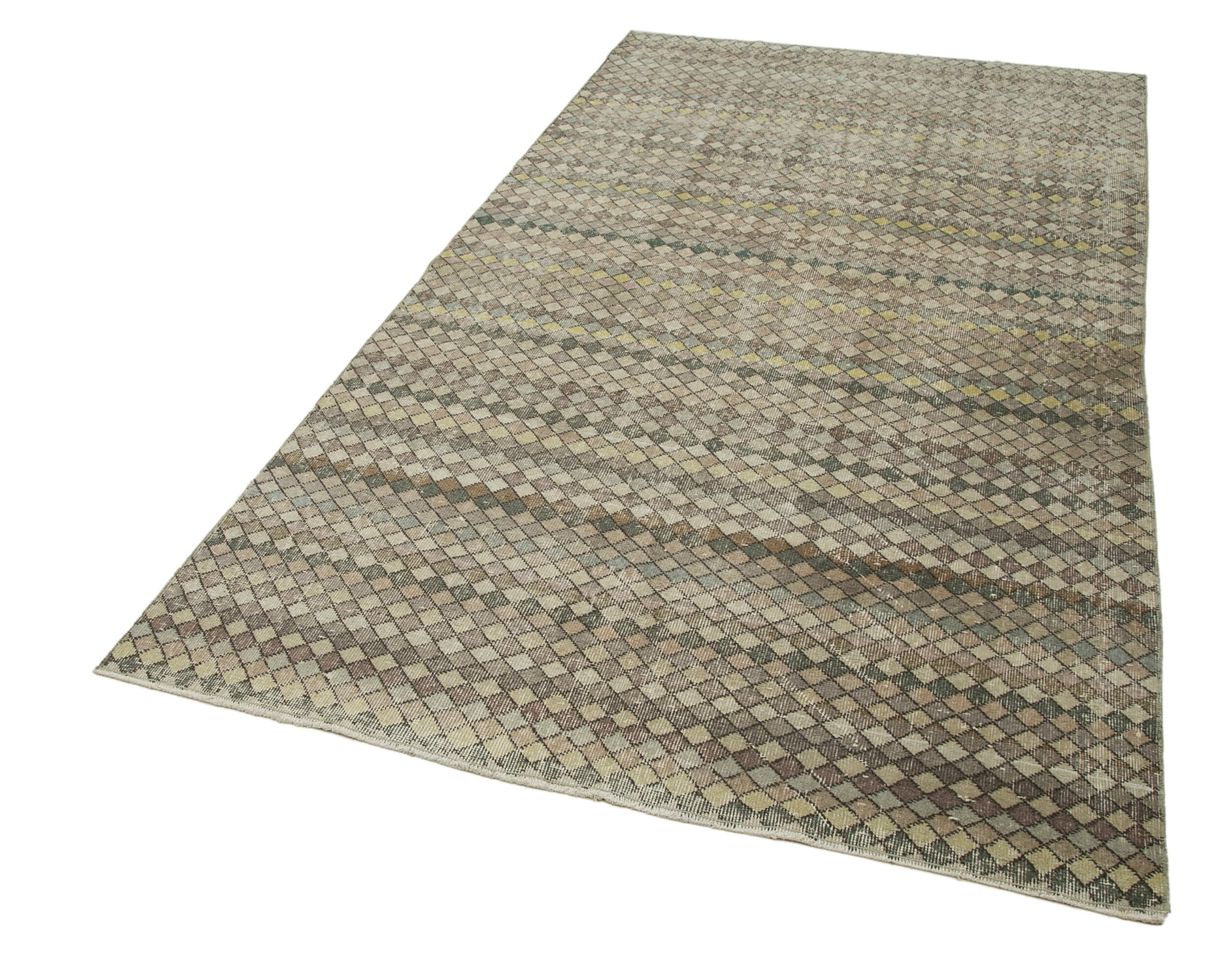 Handmade Wool Area Rug – Checkered Kilim Beige Cotton Wool Rug 4'8''x8'10''