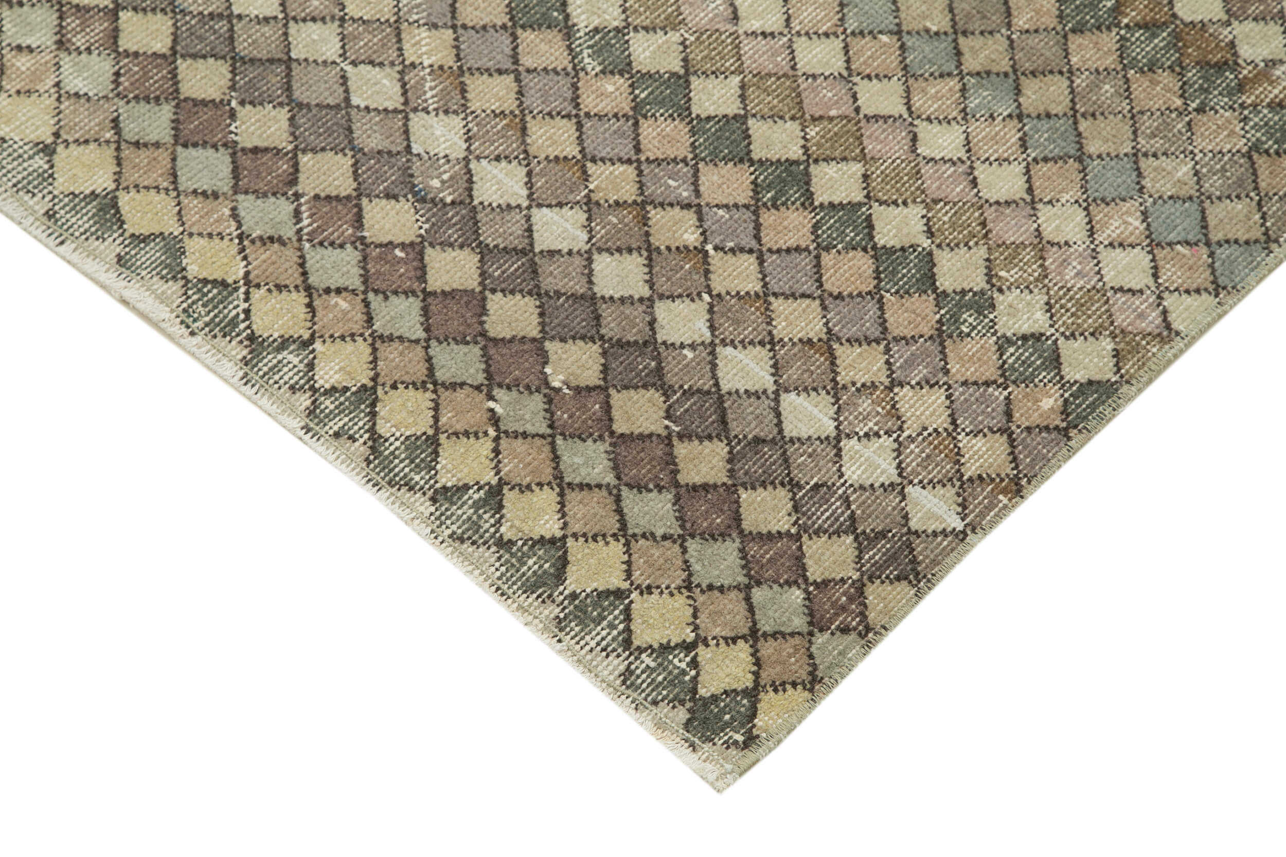 Handmade Wool Area Rug – Checkered Kilim Beige Cotton Wool Rug 4'8''x8'10''