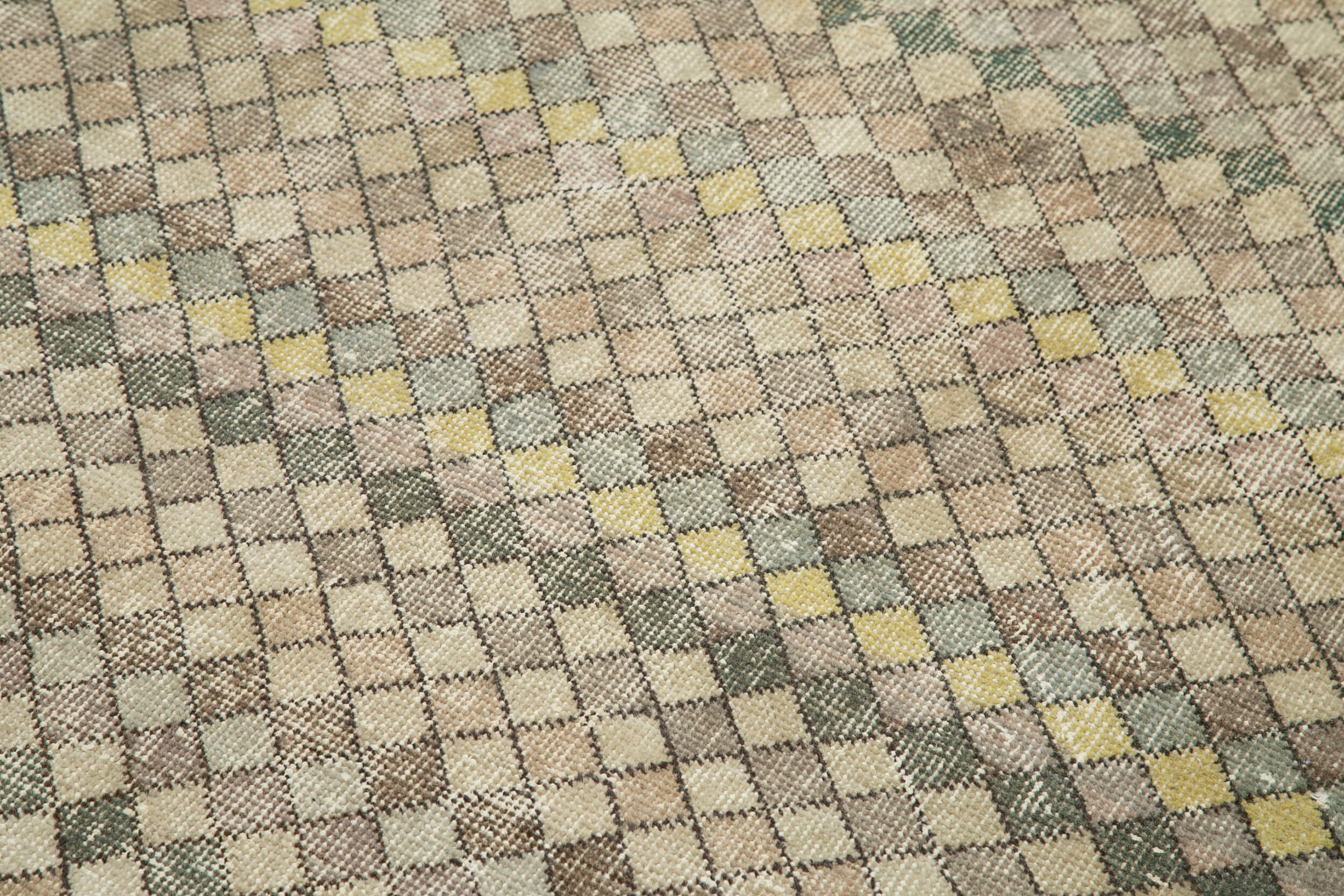 Handmade Wool Area Rug – Checkered Kilim Beige Cotton Wool Rug 4'8''x8'10''