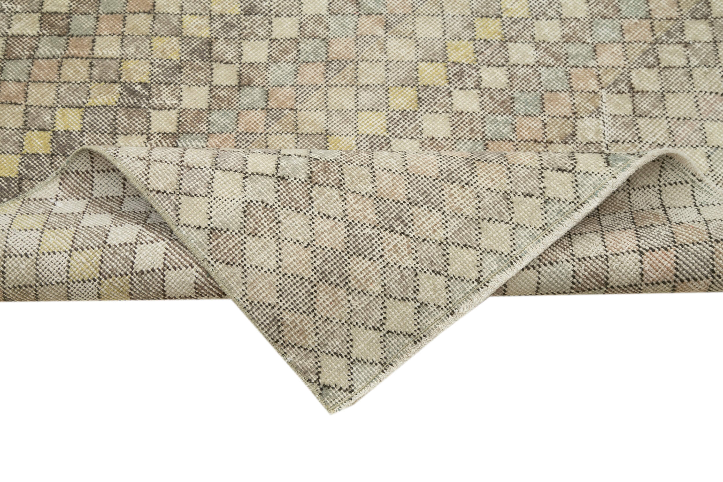 Handmade Wool Area Rug – Checkered Kilim Beige Cotton Wool Rug 4'8''x8'10''