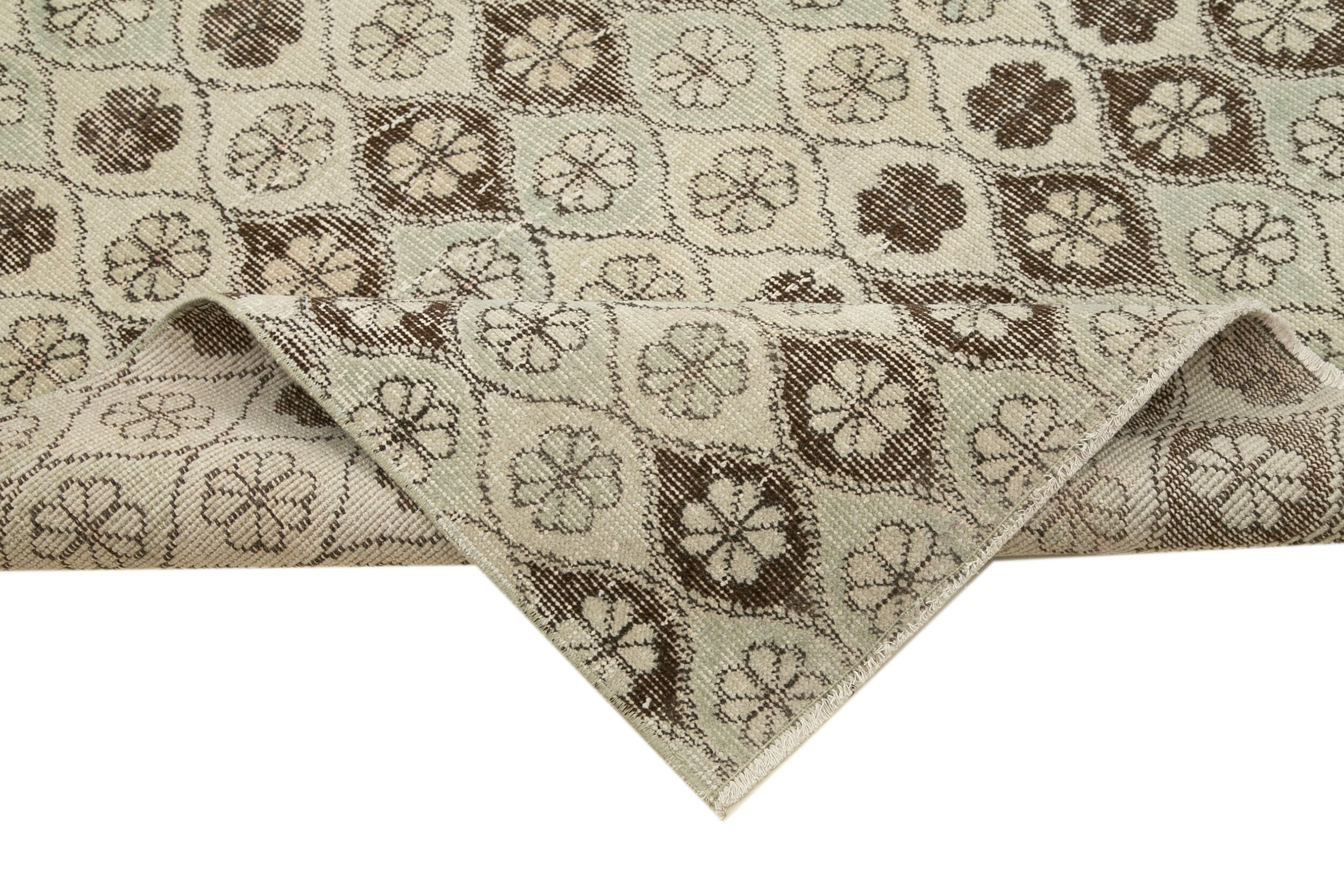 Handmade Area Rug – Checkered Kilim Beige Cotton Wool Rug 5'1'' x 9'5''
