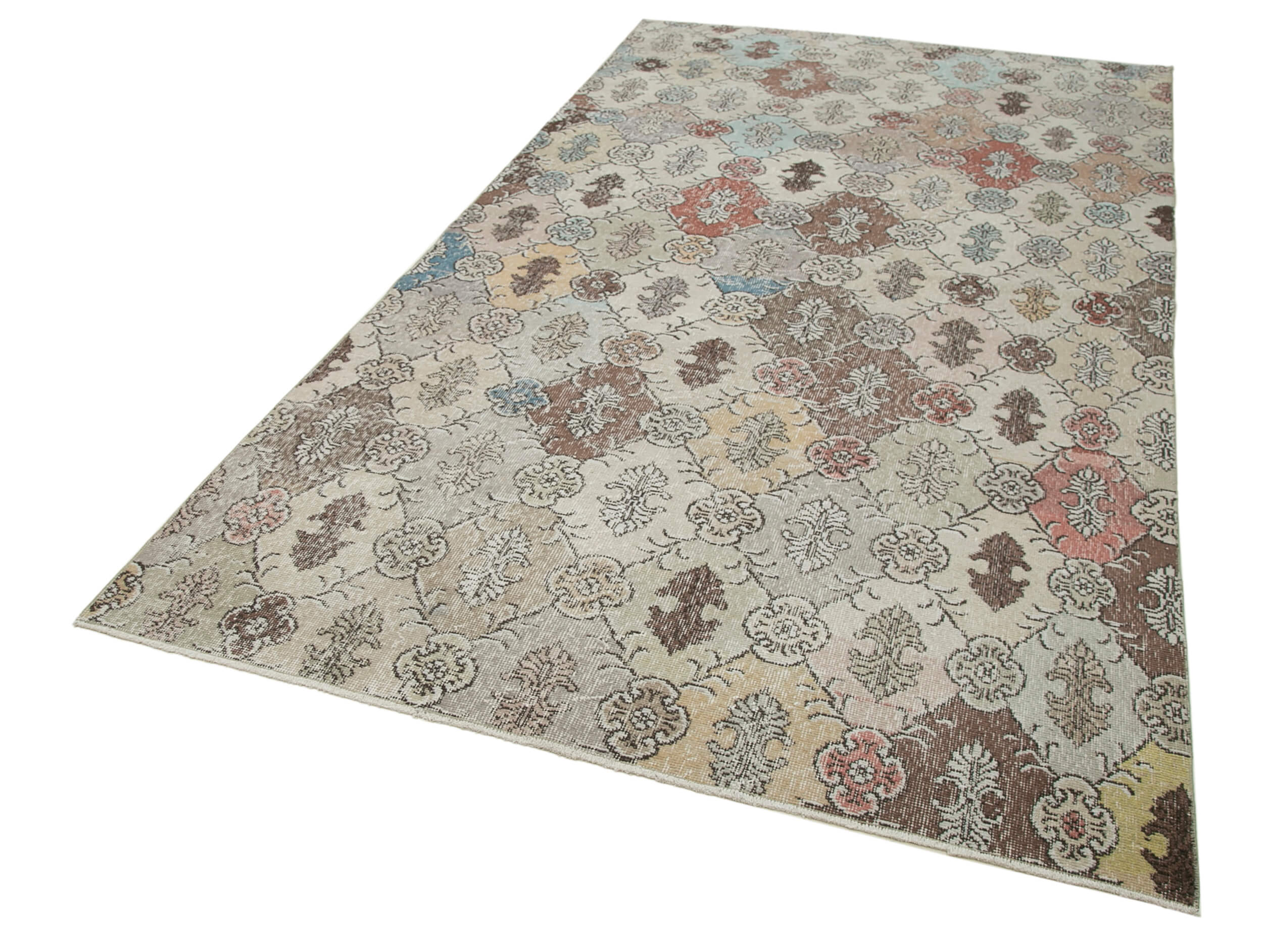 Handmade Area Rug - Checkered Kilim Beige Cotton Wool Vintage Turkish Carpet 5'3''x10'1''