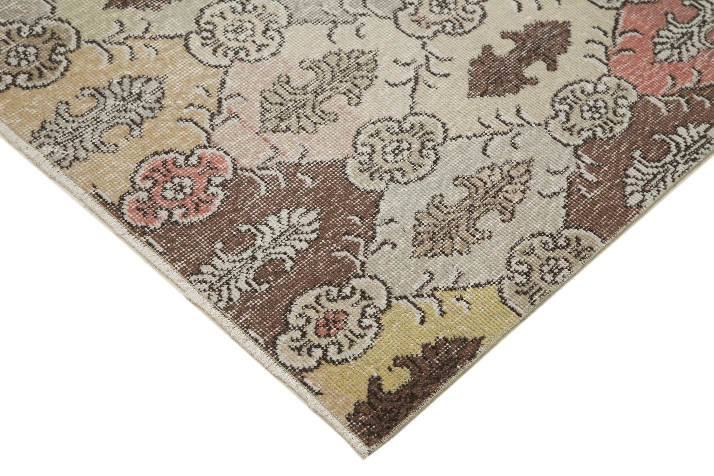 Handmade Area Rug - Checkered Kilim Beige Cotton Wool Vintage Turkish Carpet 5'3''x10'1''