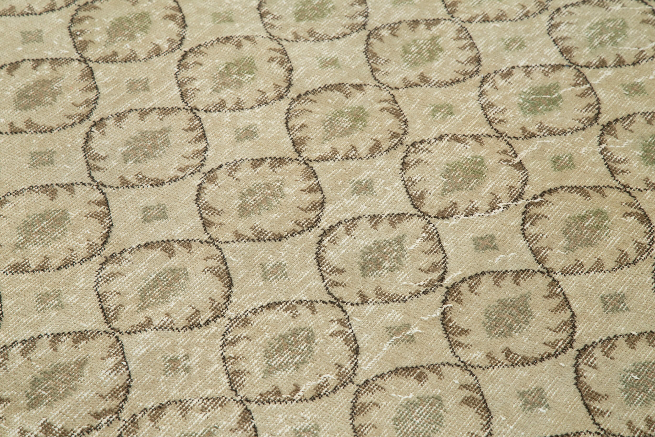 Handmade Area Rug - Checkered Kilim Beige Cotton Wool Vintage Turkish Carpet 5'7''x8'11''