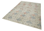 Handmade Area Rug - Checkered Kilim Beige Cotton Wool Vintage Carpet 5'11''x9'2''