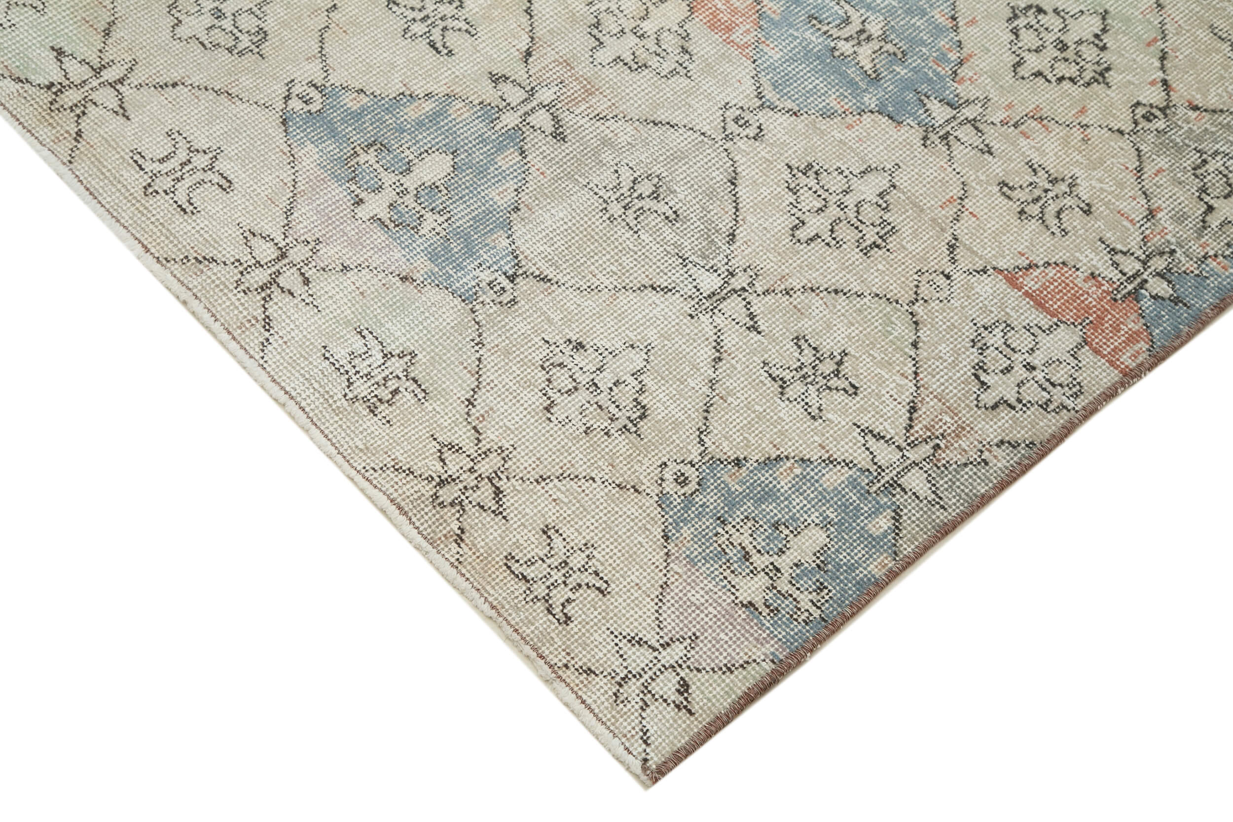 Handmade Area Rug - Checkered Kilim Beige Cotton Wool Vintage Carpet 5'11''x9'2''