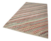 Handmade Cotton Wool Rug - Checkered Kilim Pattern, Vintage Turkish Area Rug 5'x9'5"