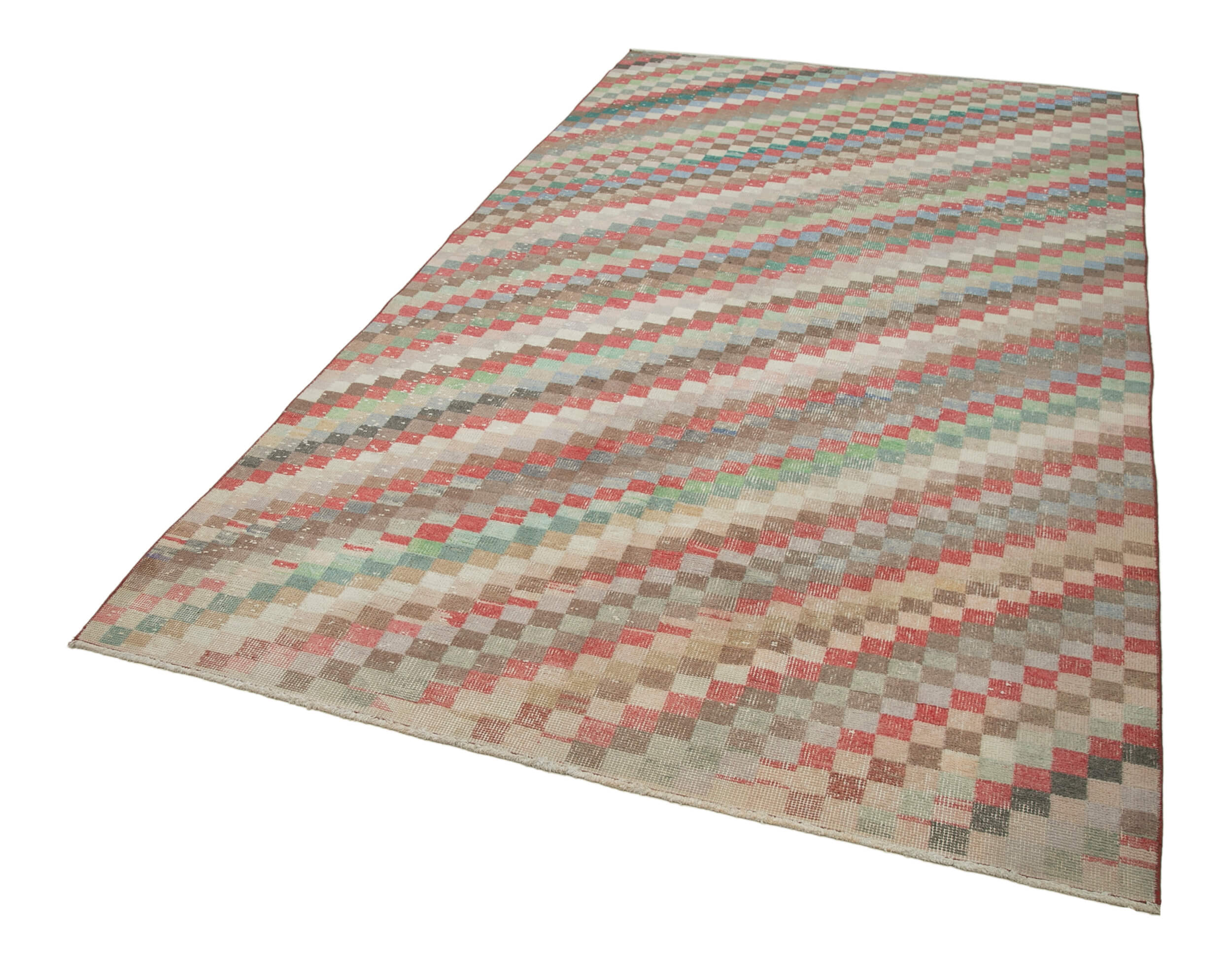 Handmade Cotton Wool Rug - Checkered Kilim Pattern, Vintage Turkish Area Rug 5'x9'5"