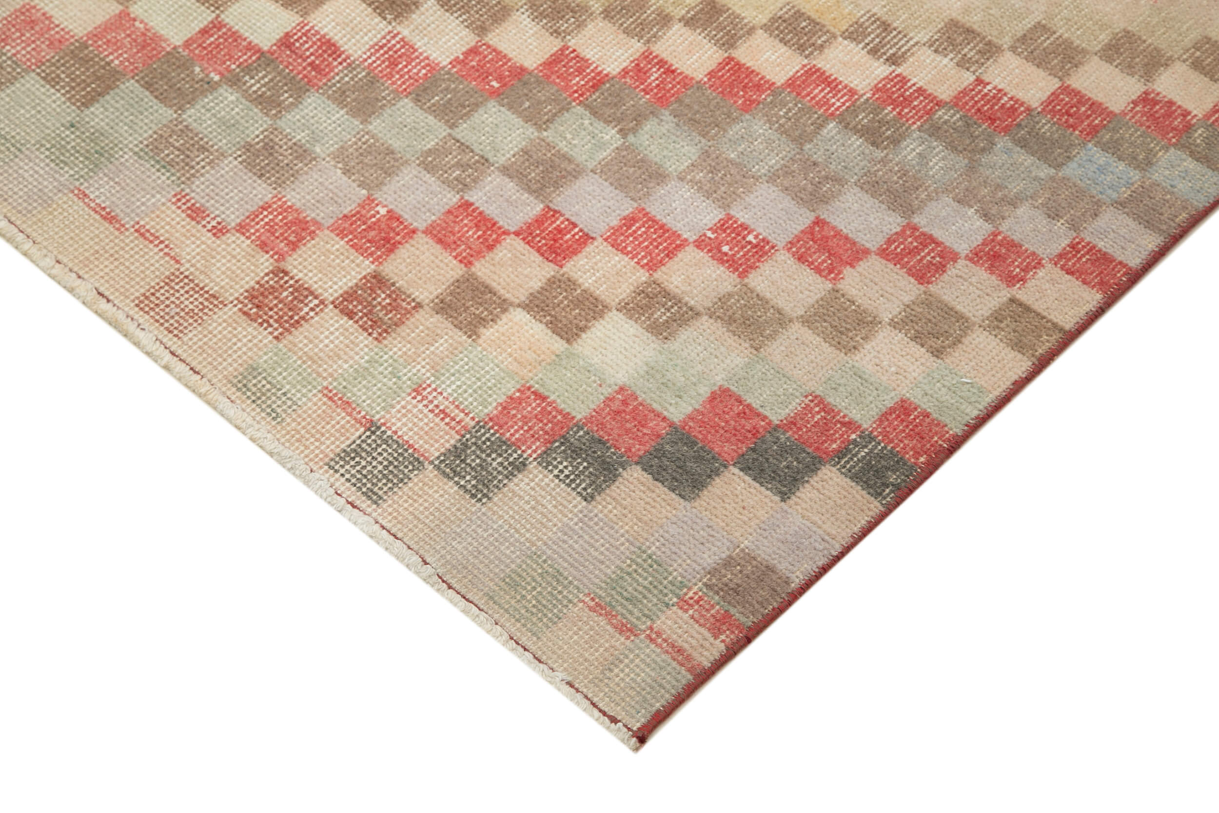 Handmade Cotton Wool Rug - Checkered Kilim Pattern, Vintage Turkish Area Rug 5'x9'5"
