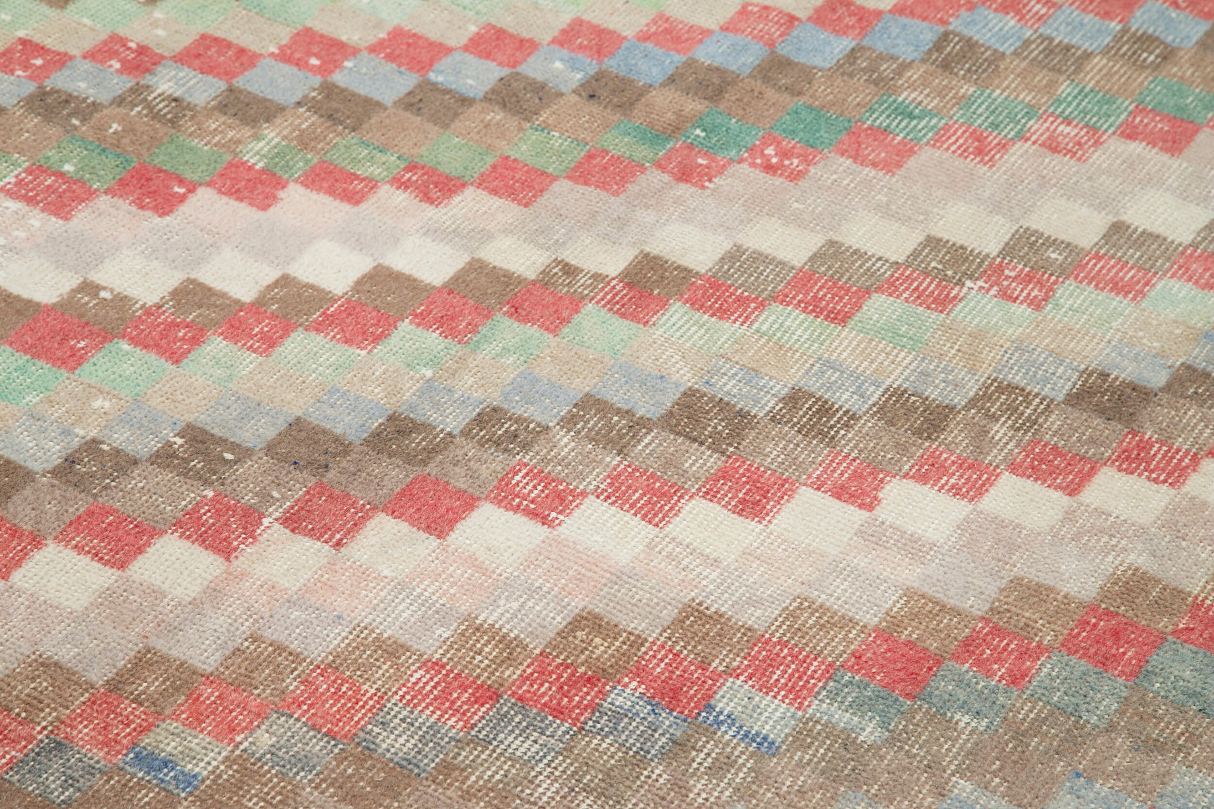 Handmade Cotton Wool Rug - Checkered Kilim Pattern, Vintage Turkish Area Rug 5'x9'5"