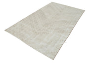 Handmade Area Rug - Checkered Kilim Carpet 5x9 Feet Wool Cotton Blend Beige