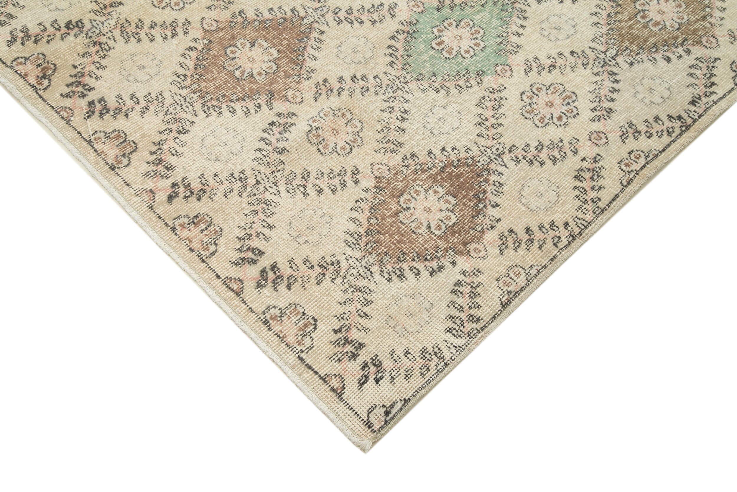 Handmade Area Rug – Checkered Kilim Beige Cotton Wool Vintage Carpet 5'6''x9'11''