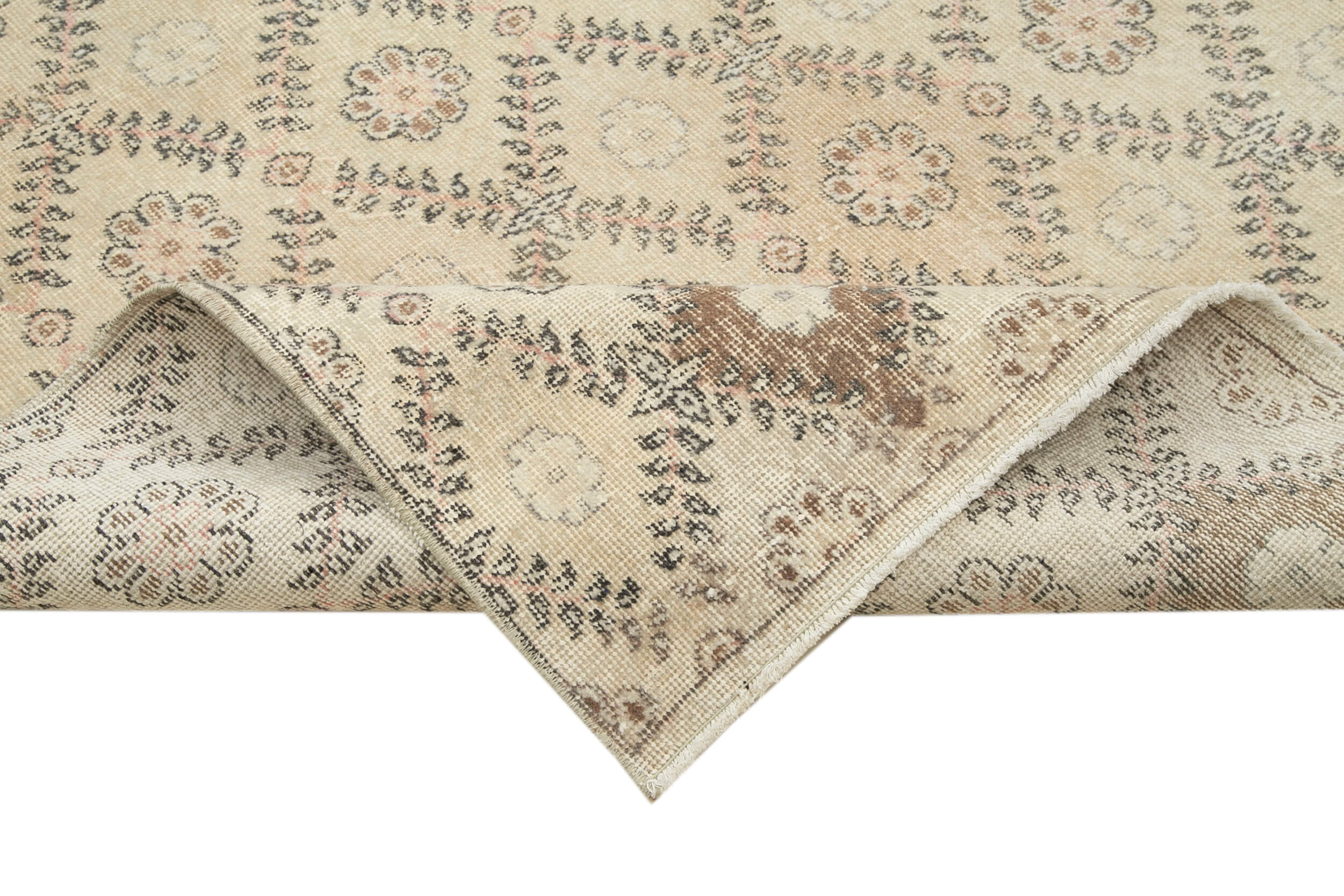Handmade Area Rug – Checkered Kilim Beige Cotton Wool Vintage Carpet 5'6''x9'11''