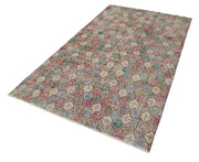 Handmade Cotton Wool Rug - Checkered Turkish Kilim Carpet 4'9''x8'9'' | Soft Textured Area Rug