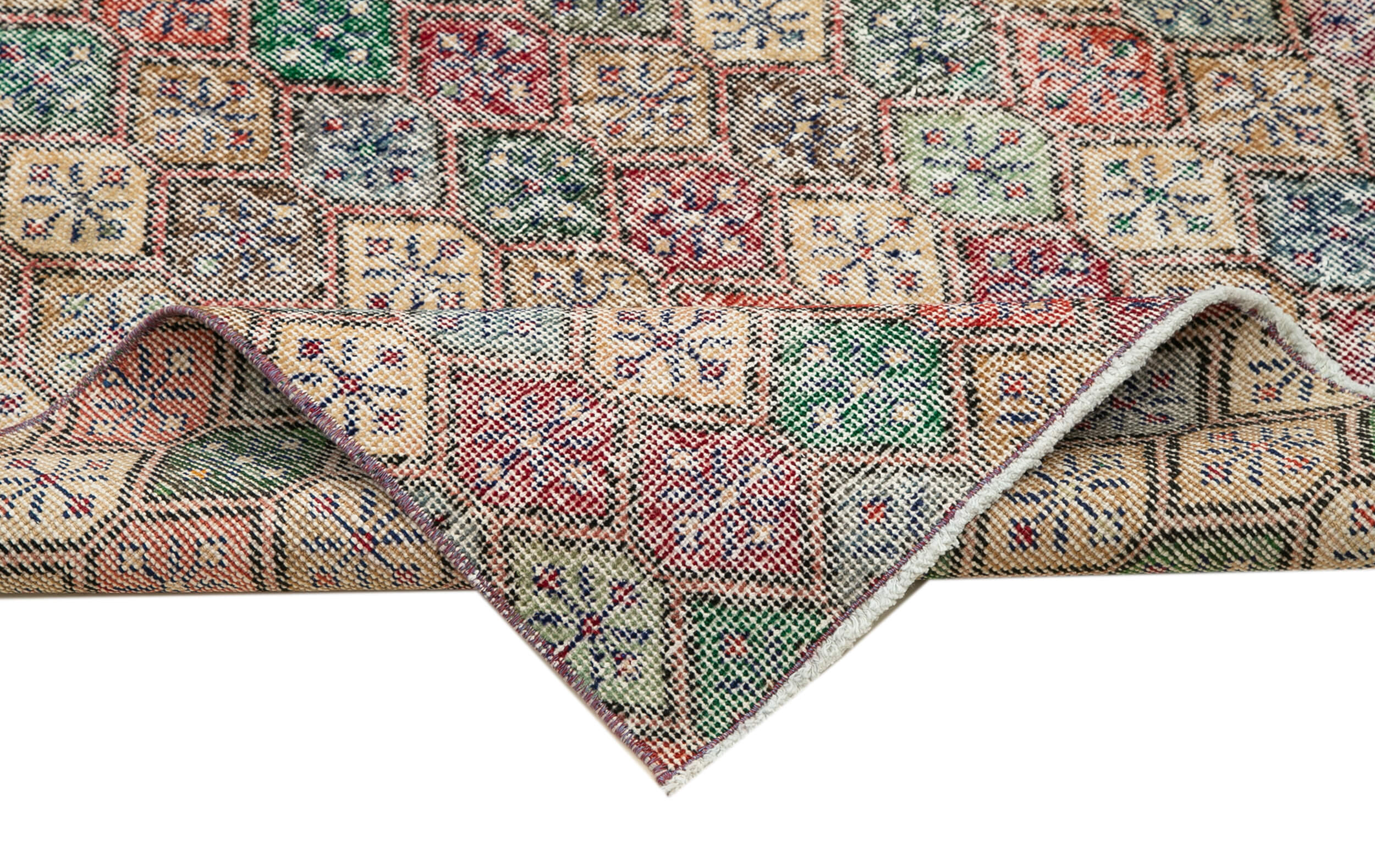 Handmade Cotton Wool Rug - Checkered Turkish Kilim Carpet 4'9''x8'9'' | Soft Textured Area Rug