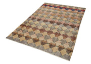 Handmade Cotton Wool Rug - Checkered Kilim Rug 5'5'' x 7'9'' Vintage Turkish Carpet