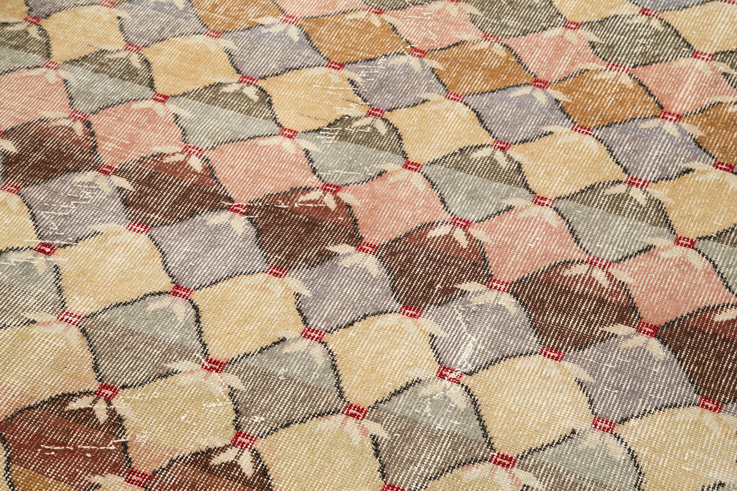 Handmade Cotton Wool Rug - Checkered Kilim Rug 5'5'' x 7'9'' Vintage Turkish Carpet