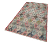 Handmade Cotton Wool Rug - Checkered Kilim Vintage Turkish Wool Carpet 4'5''x8'11''