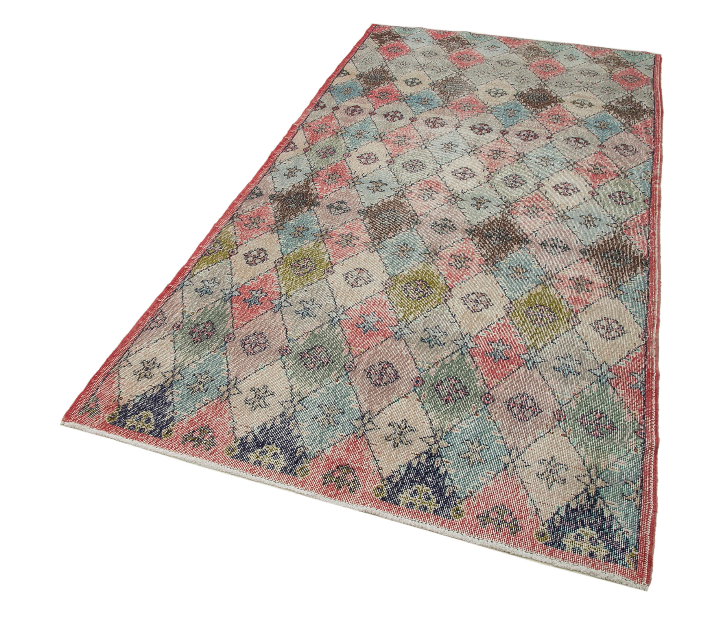 Handmade Cotton Wool Rug - Checkered Kilim Vintage Turkish Wool Carpet 4'5''x8'11''