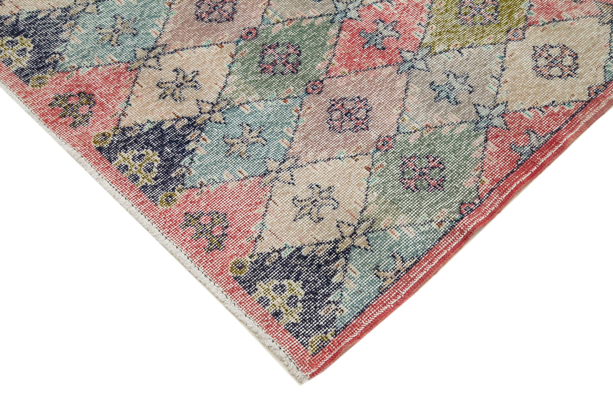 Handmade Cotton Wool Rug - Checkered Kilim Vintage Turkish Wool Carpet 4'5''x8'11''