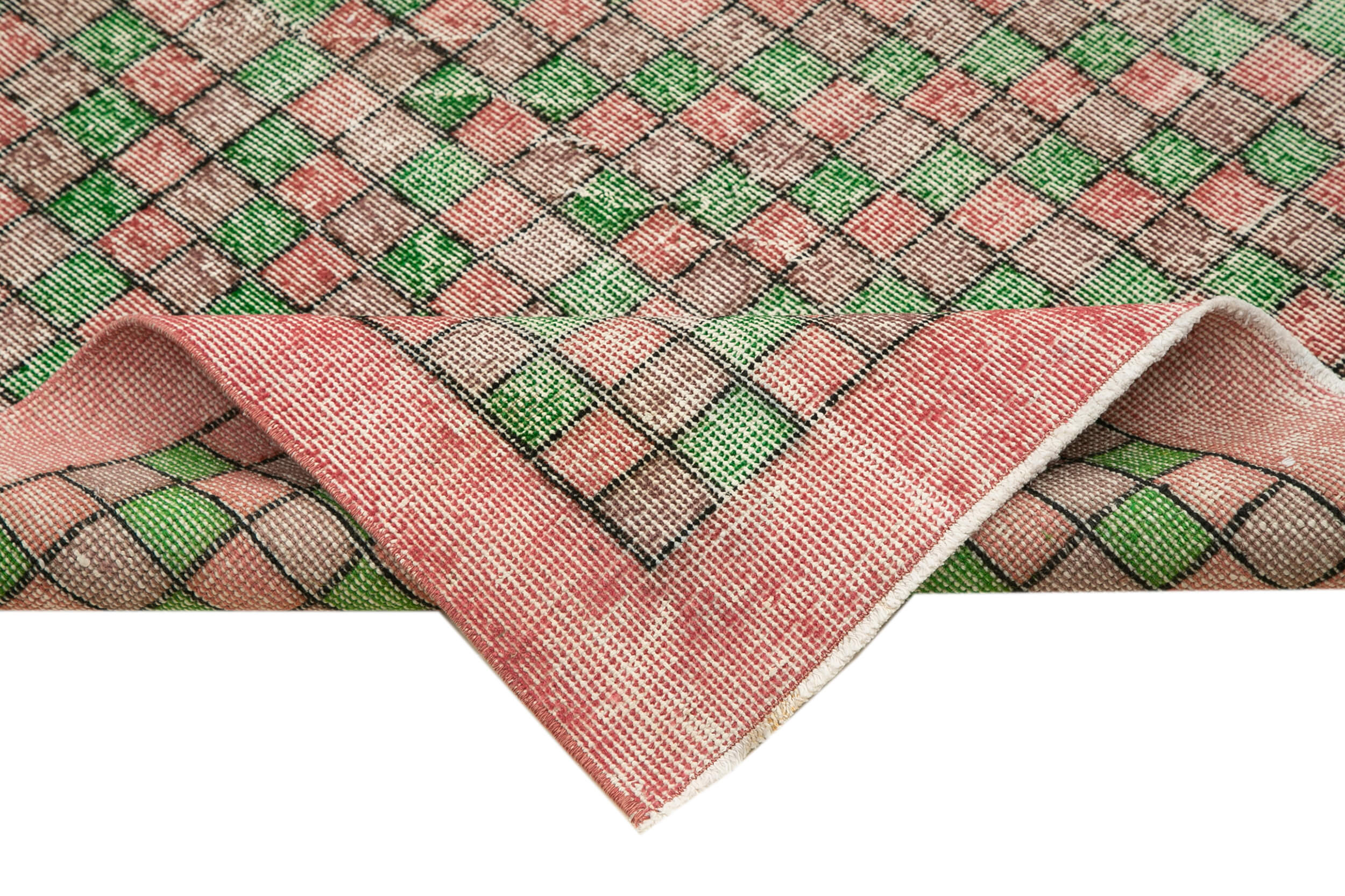 Handmade Area Rug – Checkered Runner Rug Cotton Wool 3'11''x10'6'' Modern Geometric Style