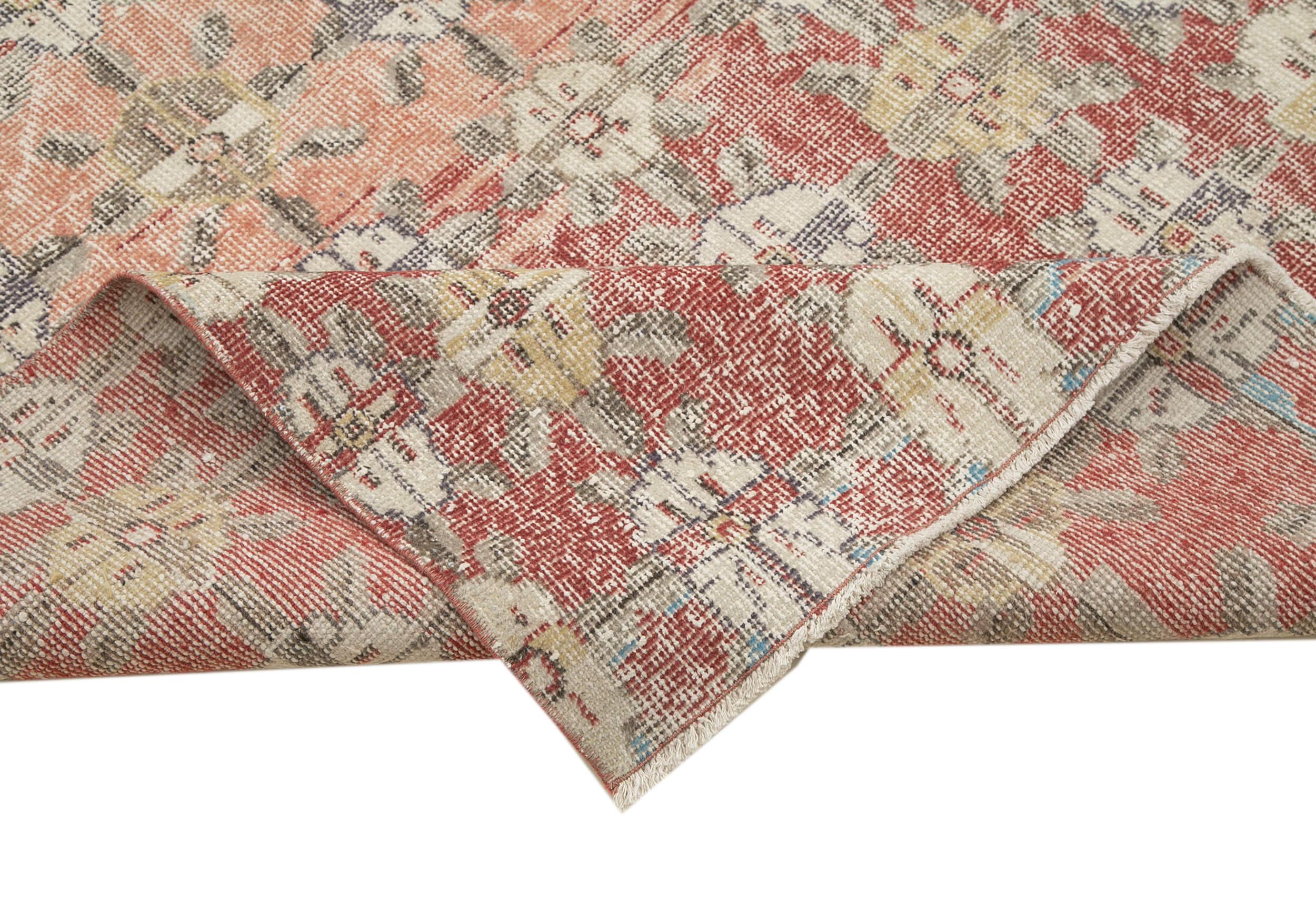 Handmade Area Rug - Checkered Kilim Red Cotton Wool Rug 6'1" x 9'5" Durable Floor Covering