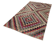 Handmade Wool Area Rug 5x9 Feet – Vintage Red Checkered Kilim | Natural Fiber Carpet