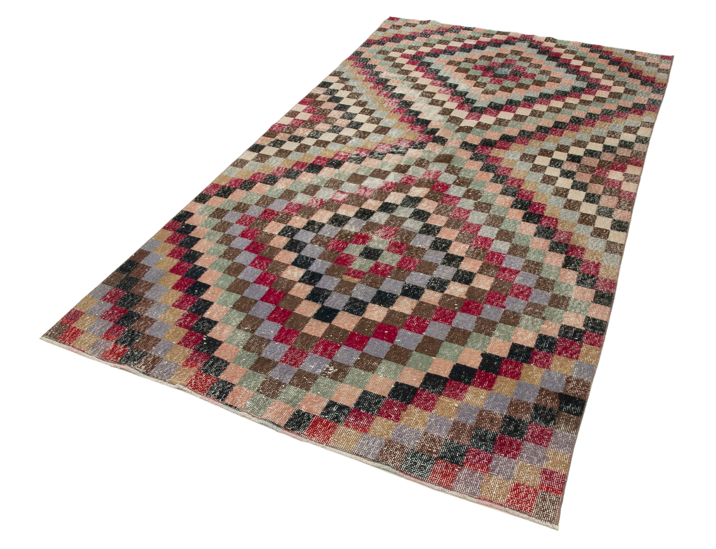 Handmade Wool Area Rug 5x9 Feet – Vintage Red Checkered Kilim | Natural Fiber Carpet