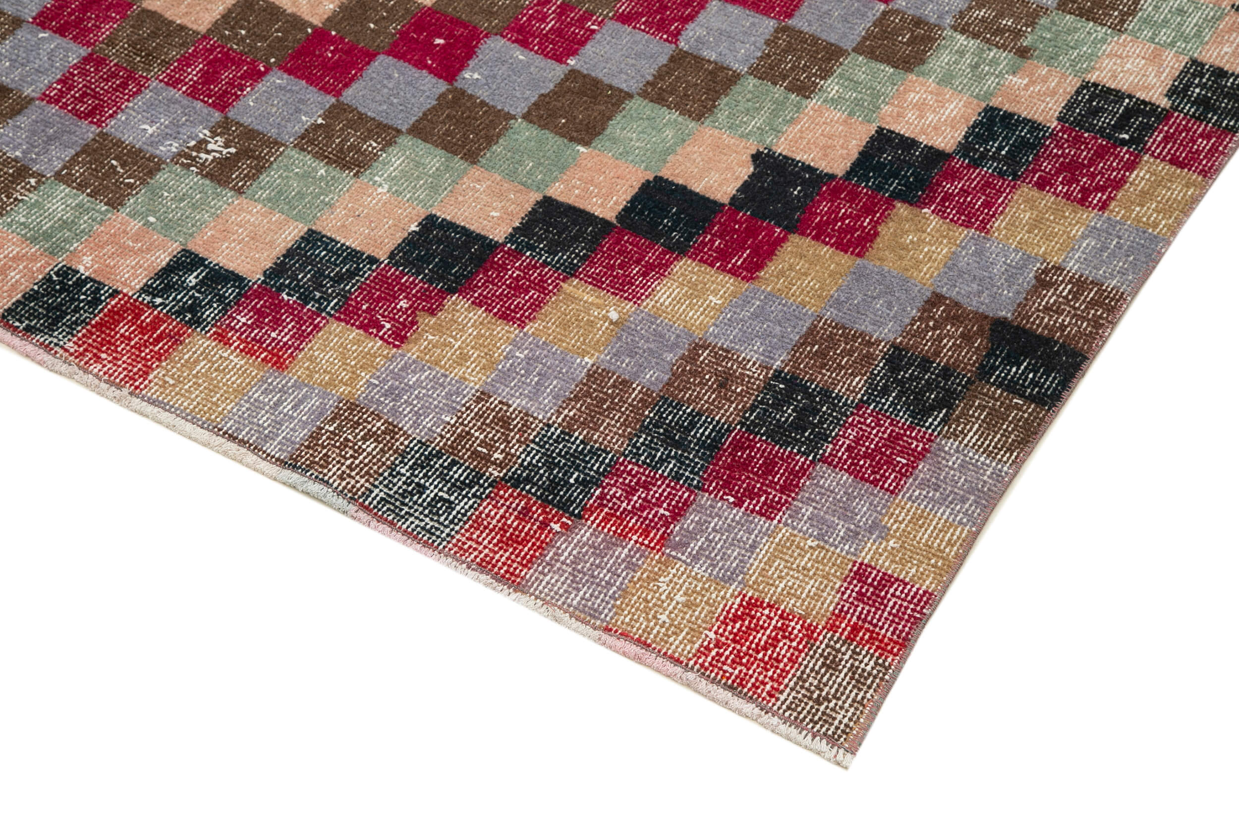 Handmade Wool Area Rug 5x9 Feet – Vintage Red Checkered Kilim | Natural Fiber Carpet