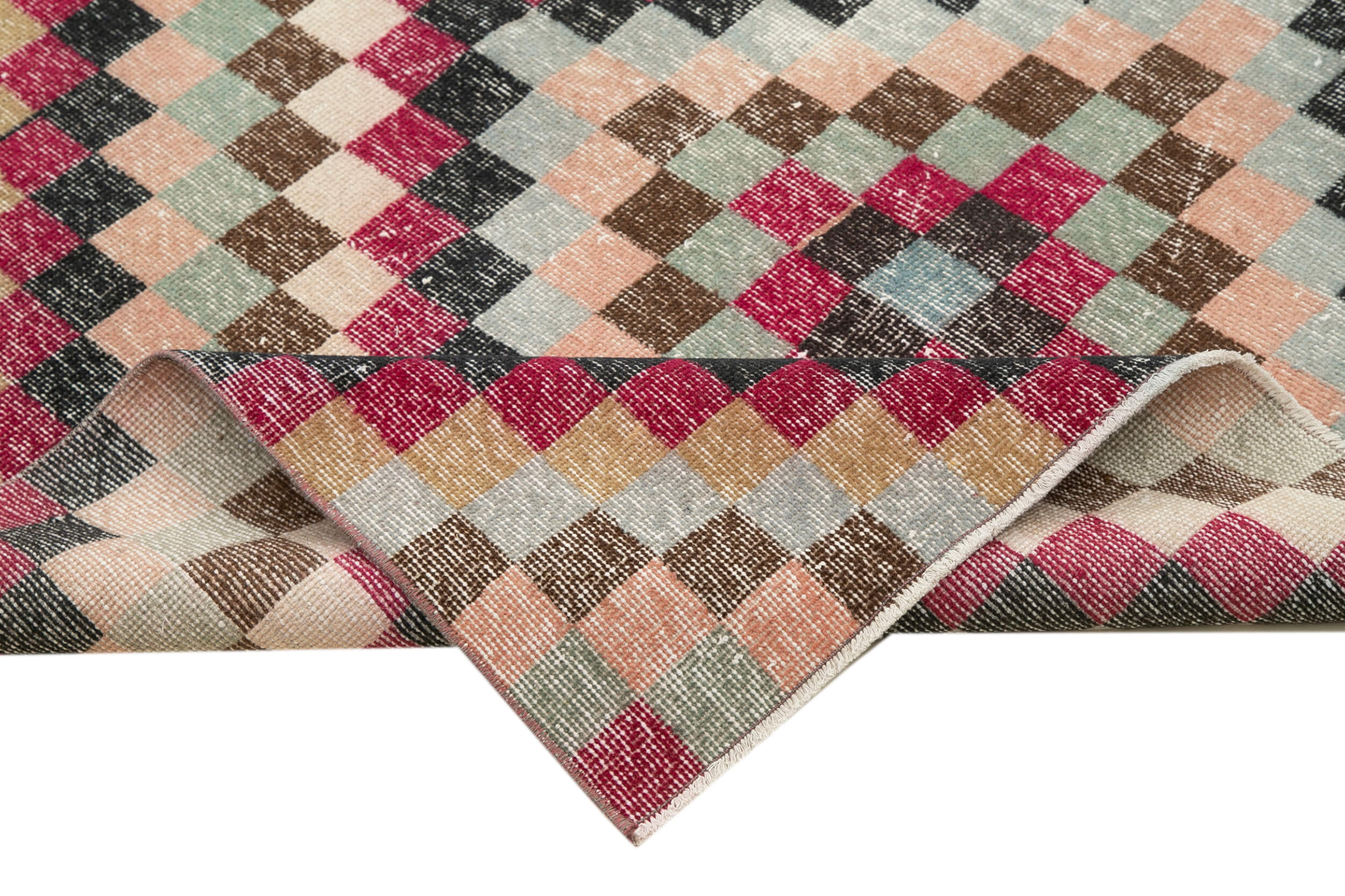 Handmade Wool Area Rug 5x9 Feet – Vintage Red Checkered Kilim | Natural Fiber Carpet