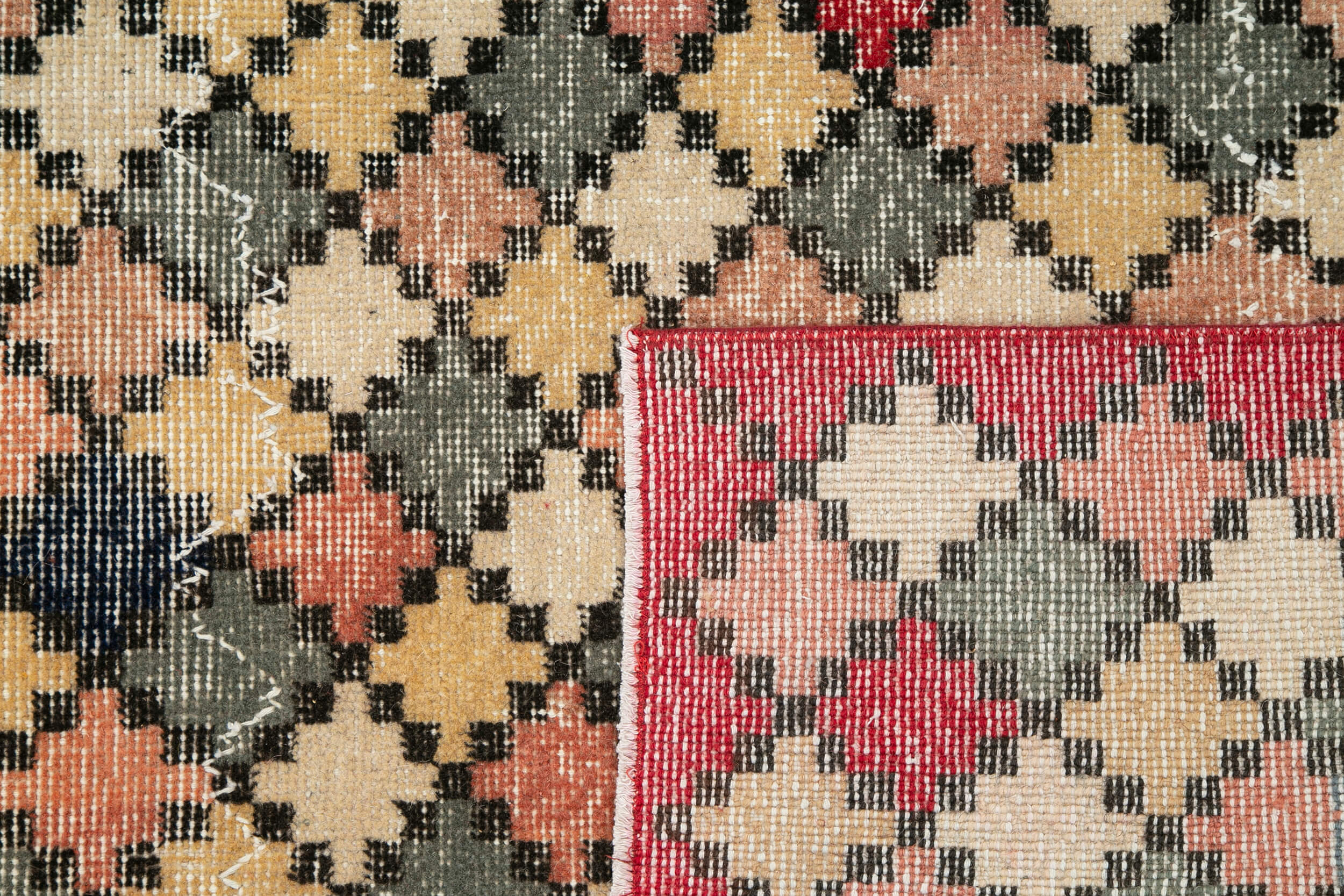 Handmade Cotton Wool Rug – Checkered Wool Rug, Vintage Turkish Kilim Carpet 5'6''x10'