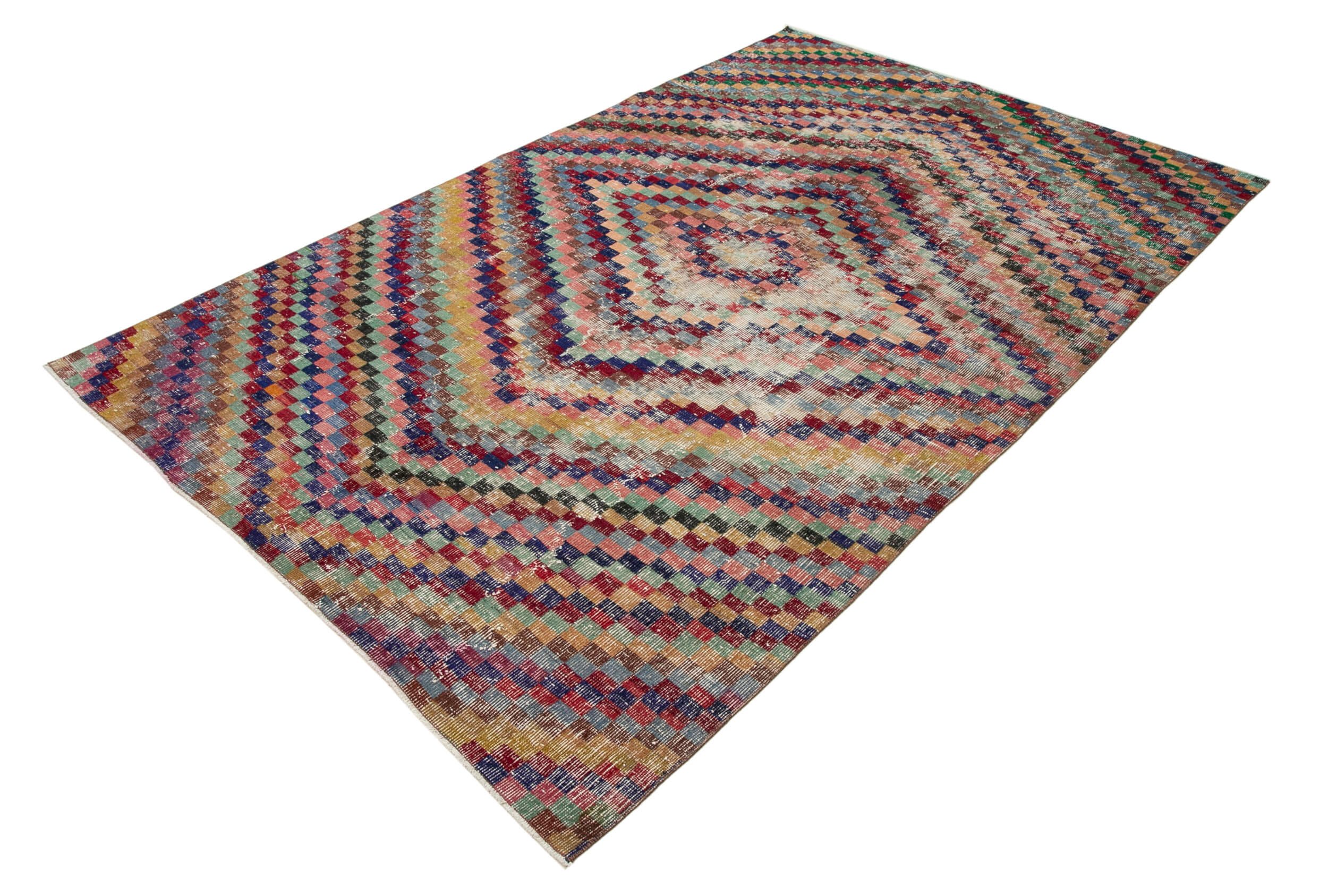 Handmade Area Rug - Checkered Kilim Red Wool Cotton Blend 5x8 Feet