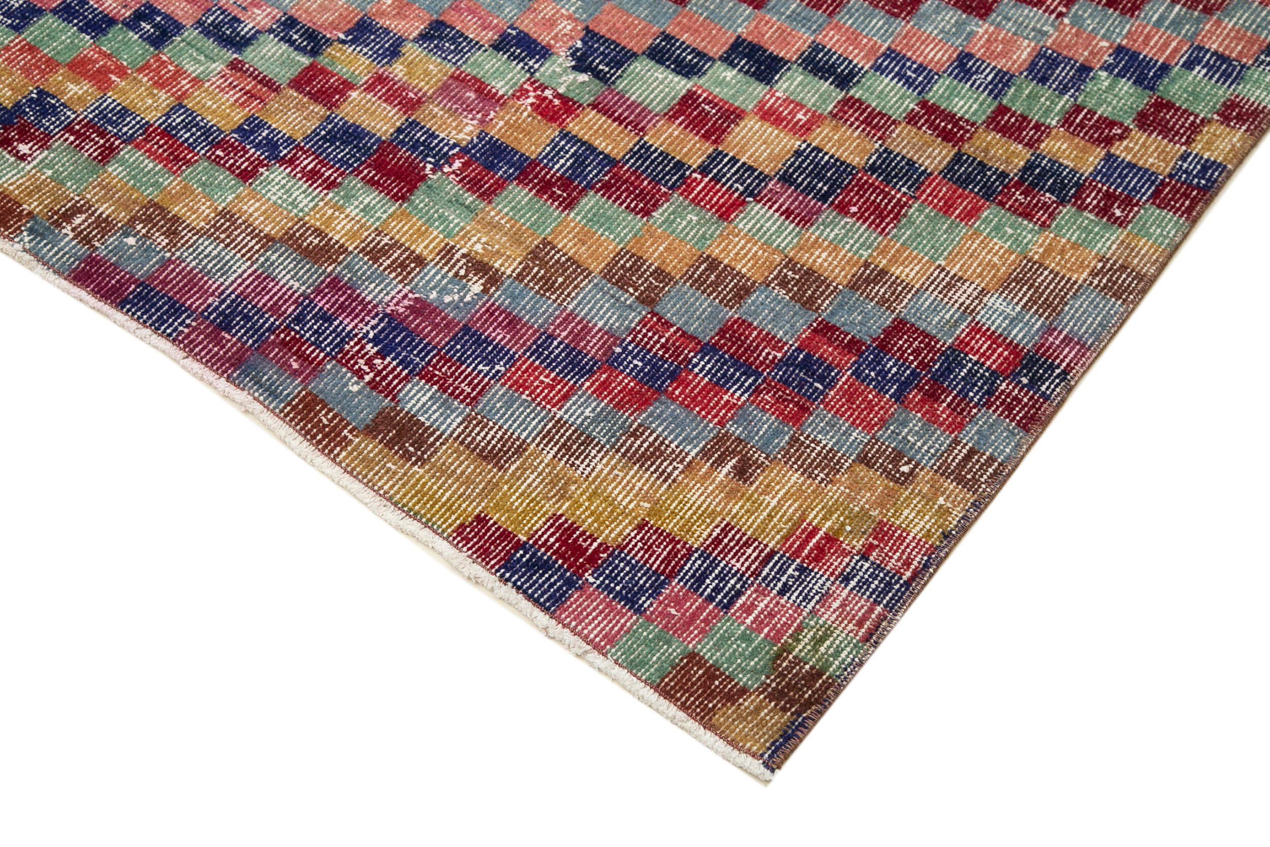 Handmade Area Rug - Checkered Kilim Red Wool Cotton Blend 5x8 Feet