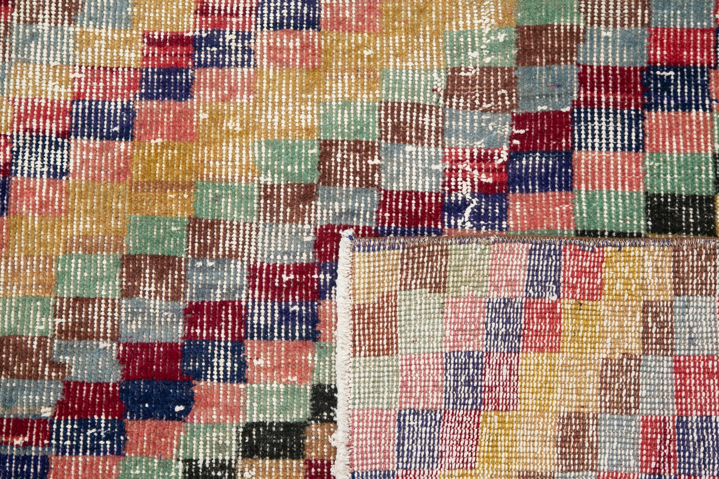 Handmade Area Rug - Checkered Kilim Red Wool Cotton Blend 5x8 Feet