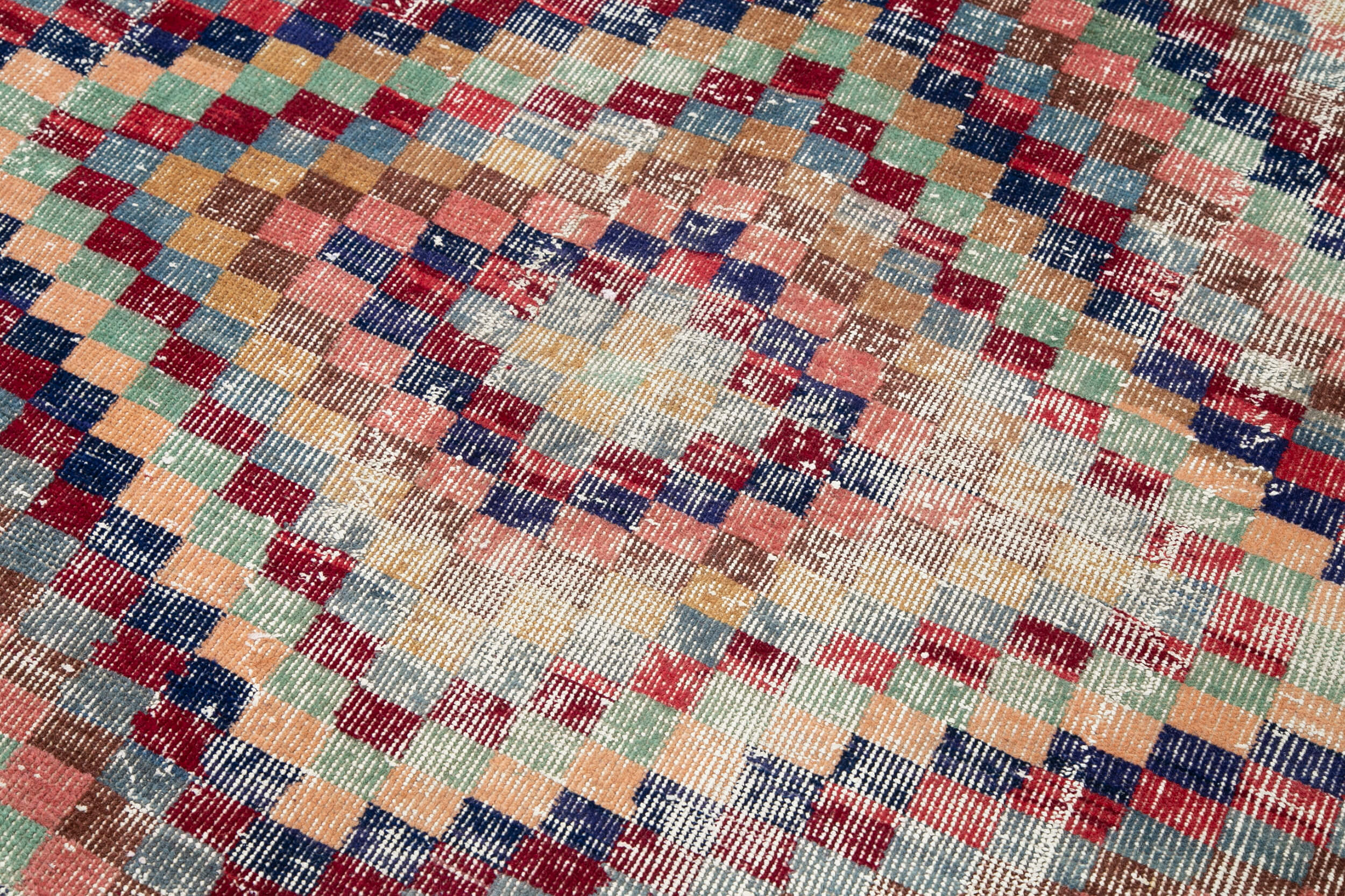 Handmade Area Rug - Checkered Kilim Red Wool Cotton Blend 5x8 Feet