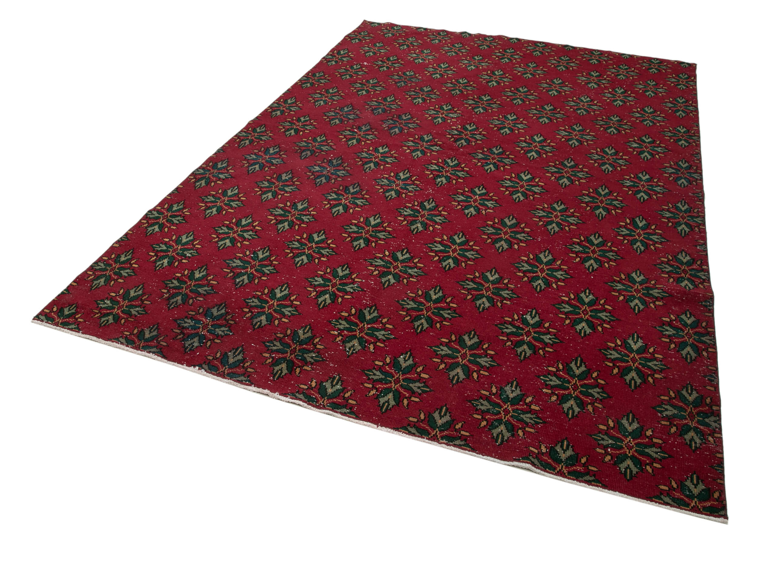 Handmade Area Rug – Red Checkered Kilim Cotton Wool Vintage Turkish Carpet 6'6"x9'10"