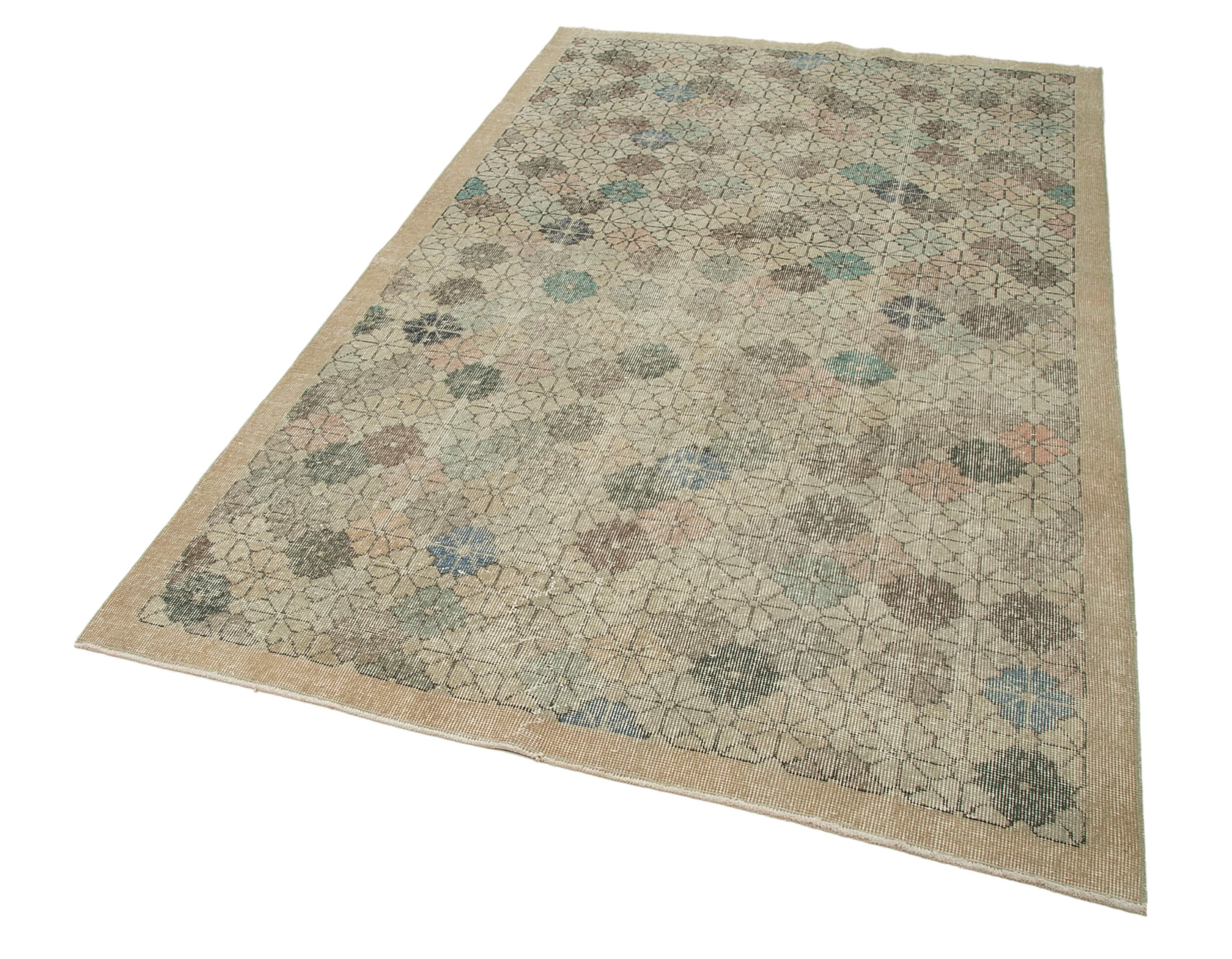 Handmade Area Rug - Checkered Kilim Beige Cotton Wool Flat Weave Carpet 5'x8'7''