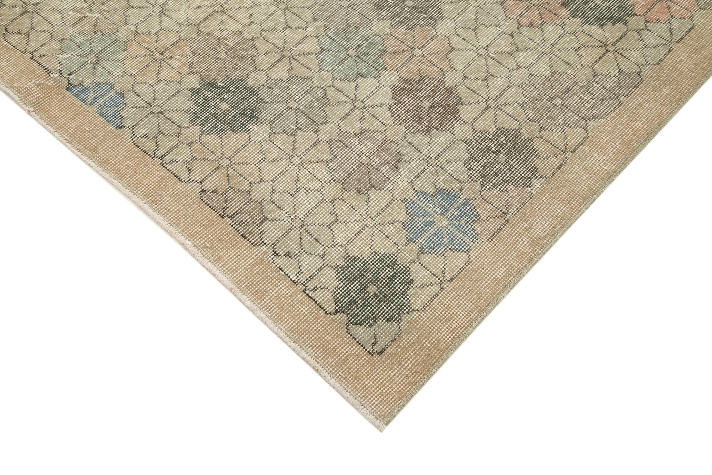 Handmade Area Rug - Checkered Kilim Beige Cotton Wool Flat Weave Carpet 5'x8'7''